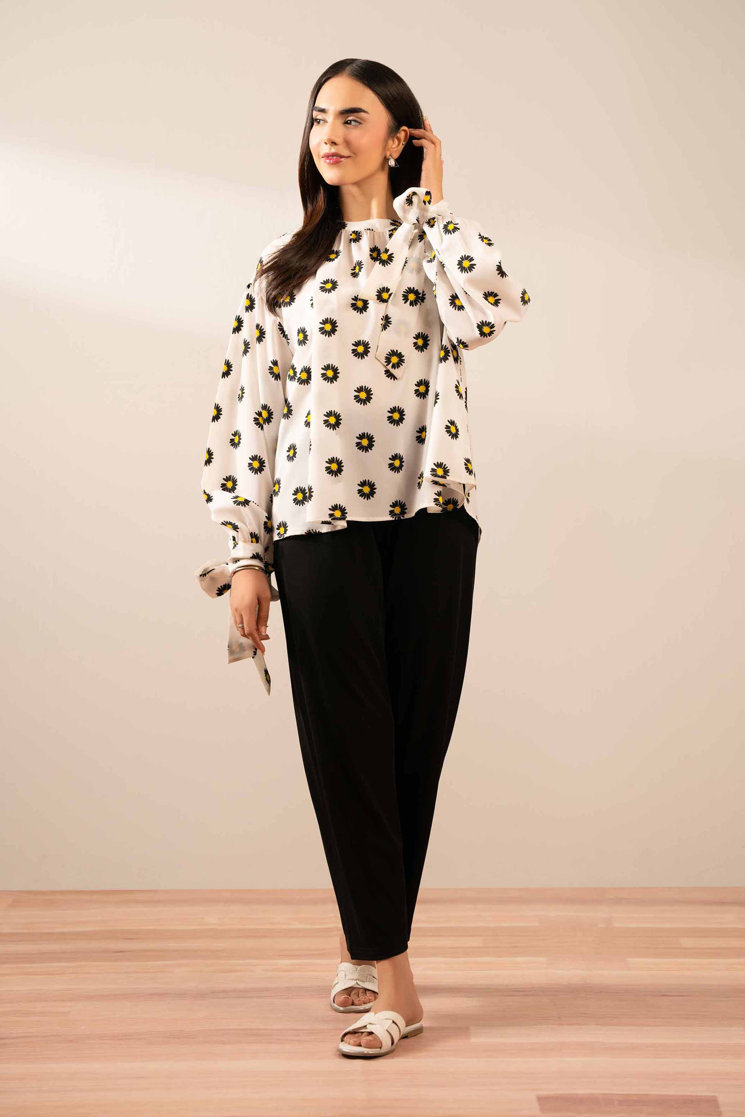 NishatUK - White Printed Georgette 1-piece ready to wear Tunic