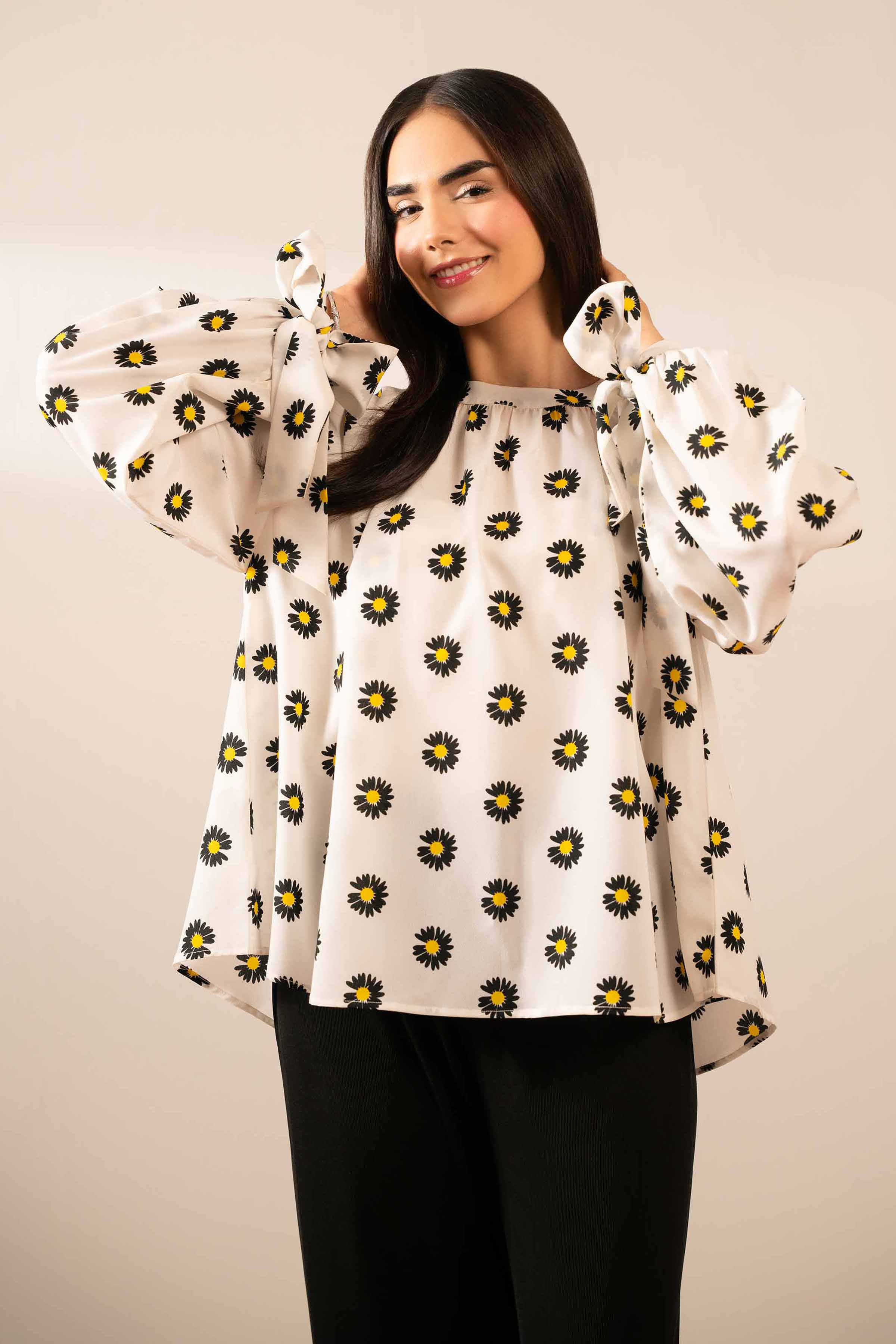 NishatUK - White Printed Georgette 1-piece ready to wear Tunic