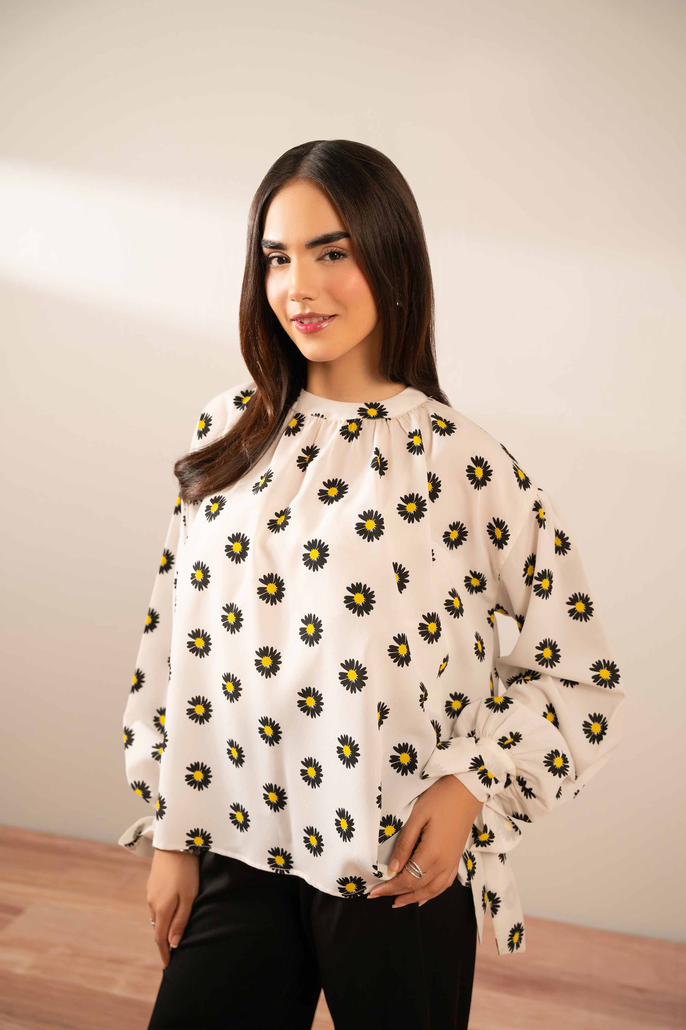 NishatUK - White Printed Georgette 1-piece ready to wear Tunic