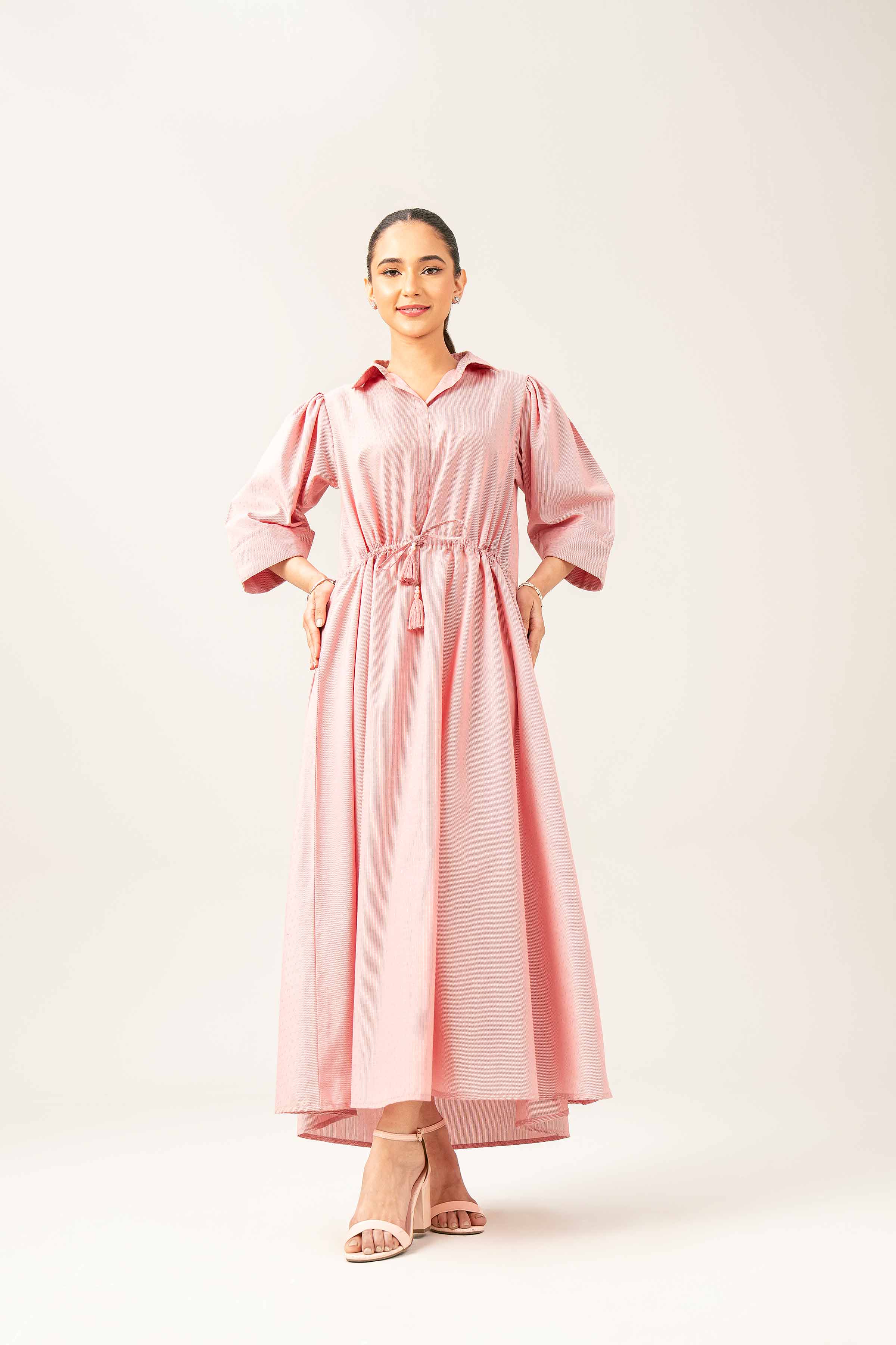 NishatUK - Brown Printed Yarn Dyed 1-piece ready to wear Long Dress
