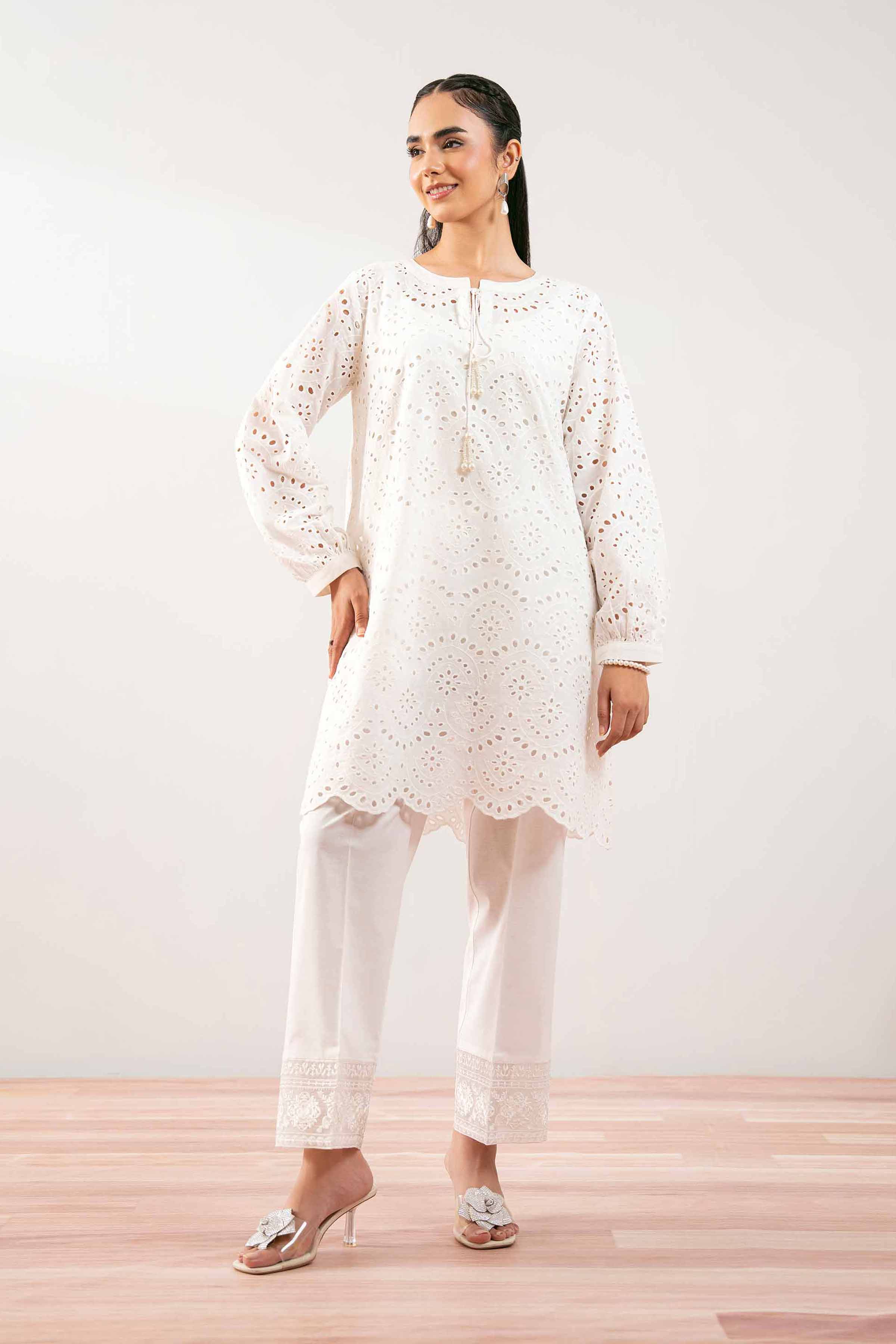 NishatUK - White Solids Chicken Kari 1-piece ready to wear Tunic