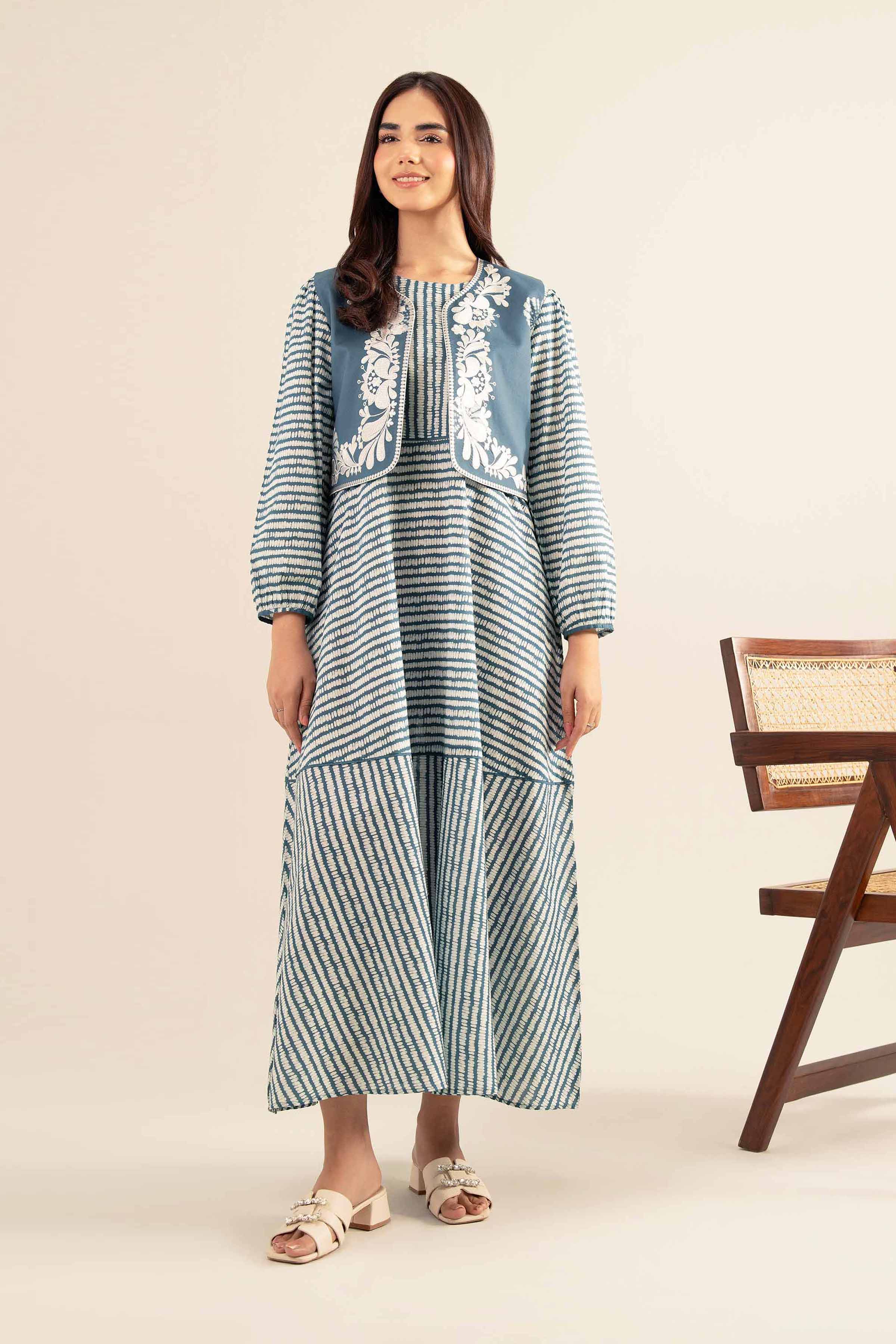 NishatUK - Blue Embroidered Cambric 2-piece ready to wear Dress