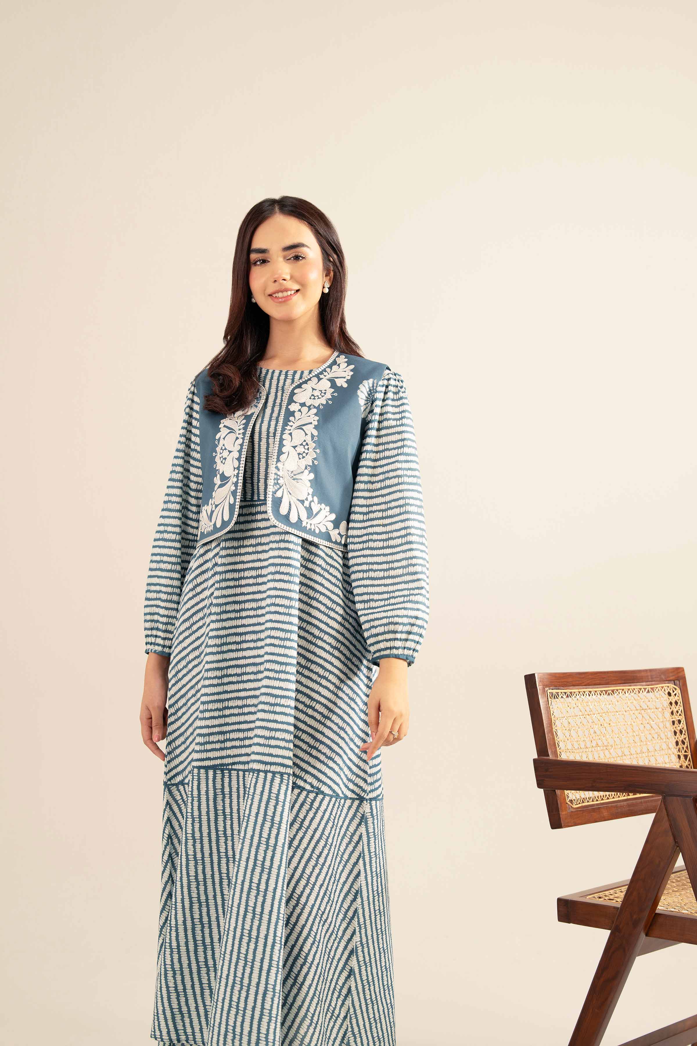 NishatUK - Blue Embroidered Cambric 2-piece ready to wear Dress