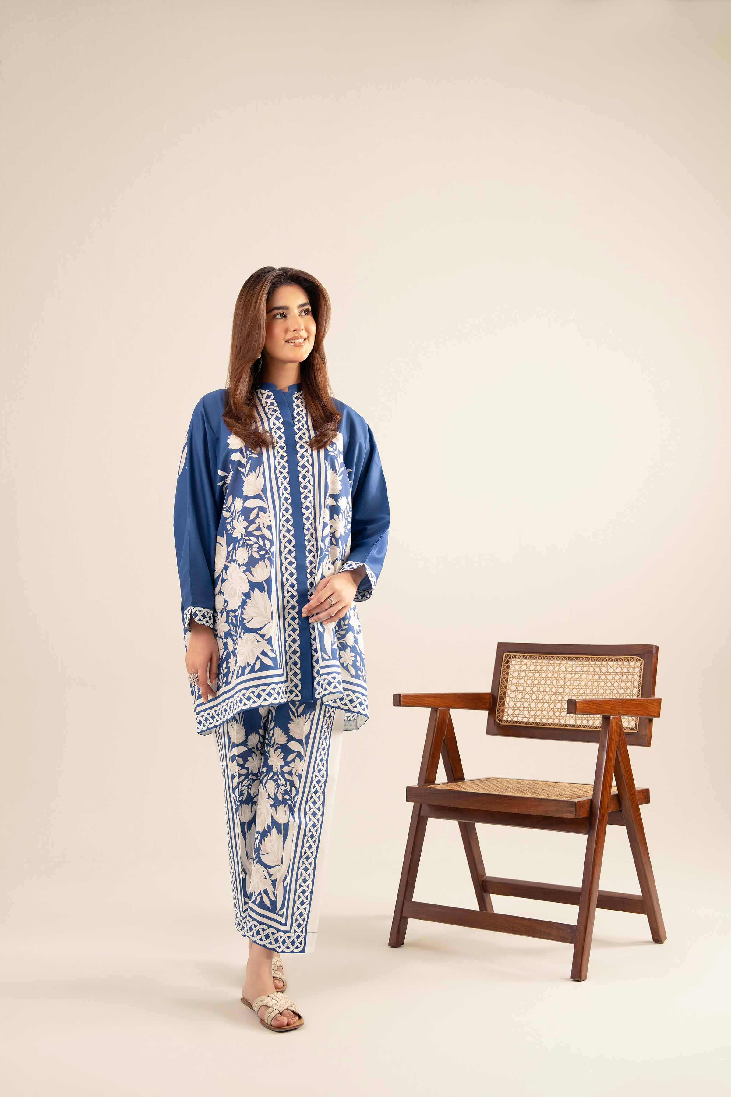 NishatUK - Blue Printed Cambric 2-piece ready to wear Dress