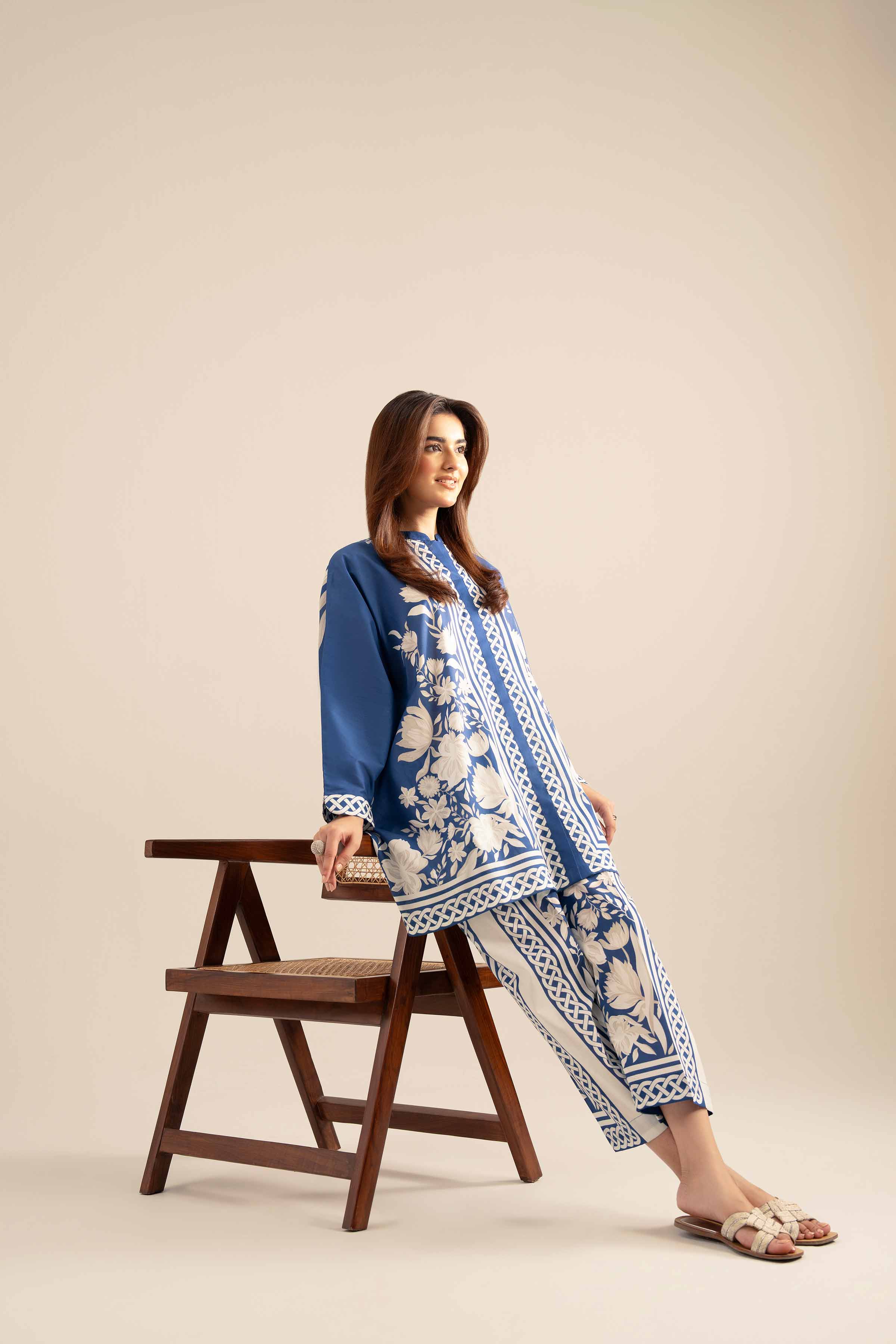 NishatUK - Blue Printed Cambric 2-piece ready to wear Dress