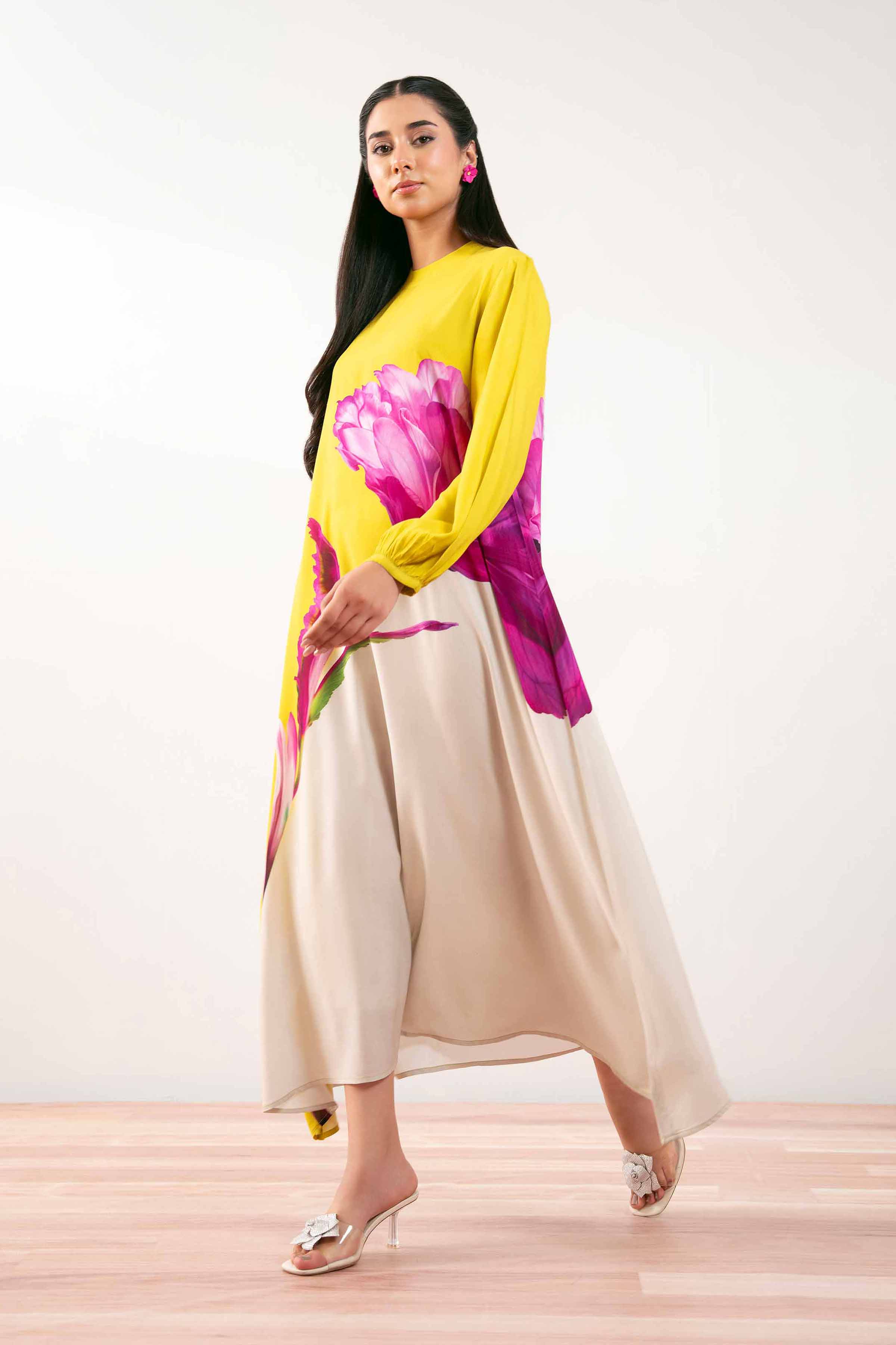 NishatUK - Neon Green Printed Lawn 1-piece ready to wear Long Dress