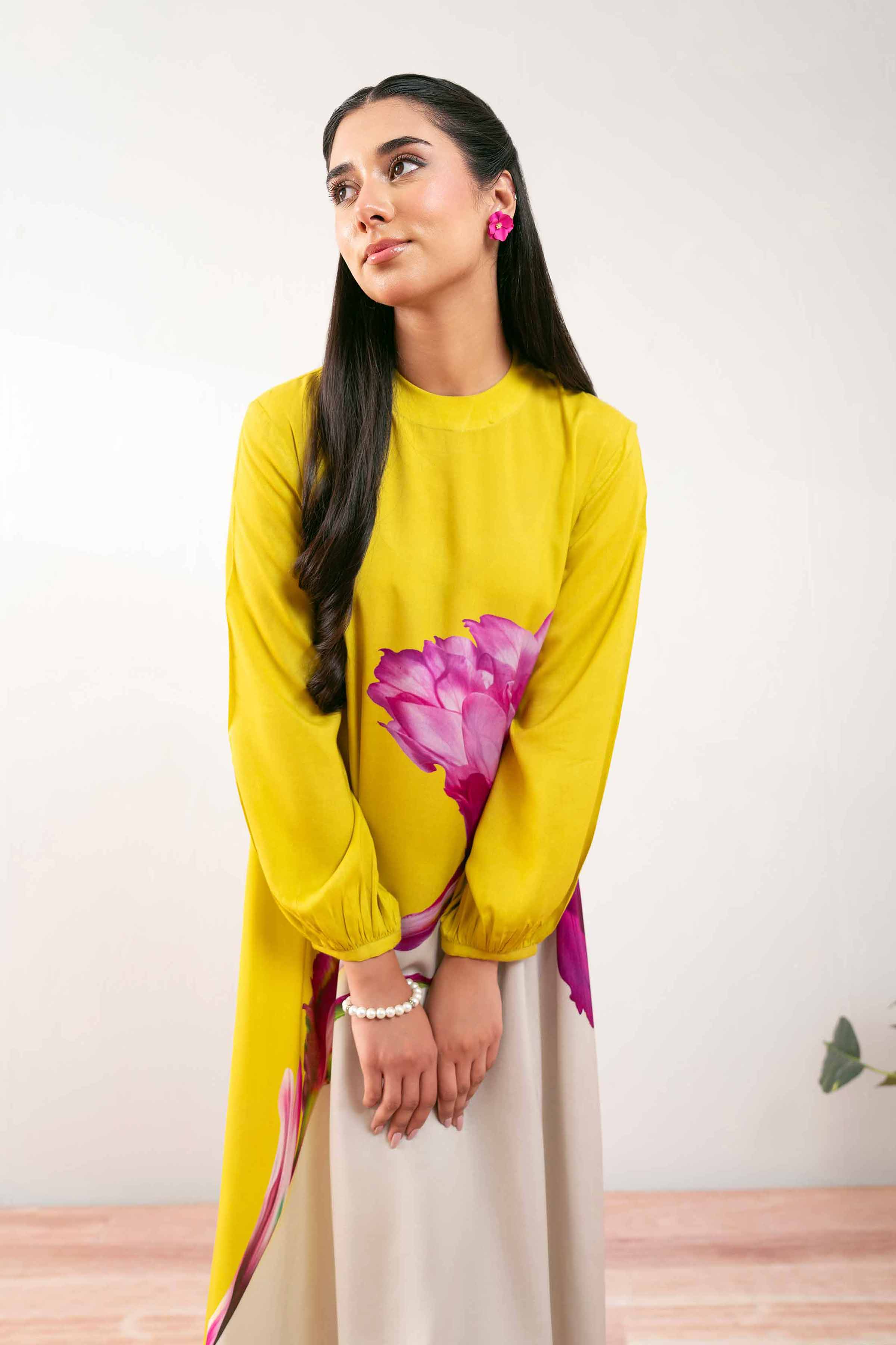 NishatUK - Neon Green Printed Lawn 1-piece ready to wear Long Dress