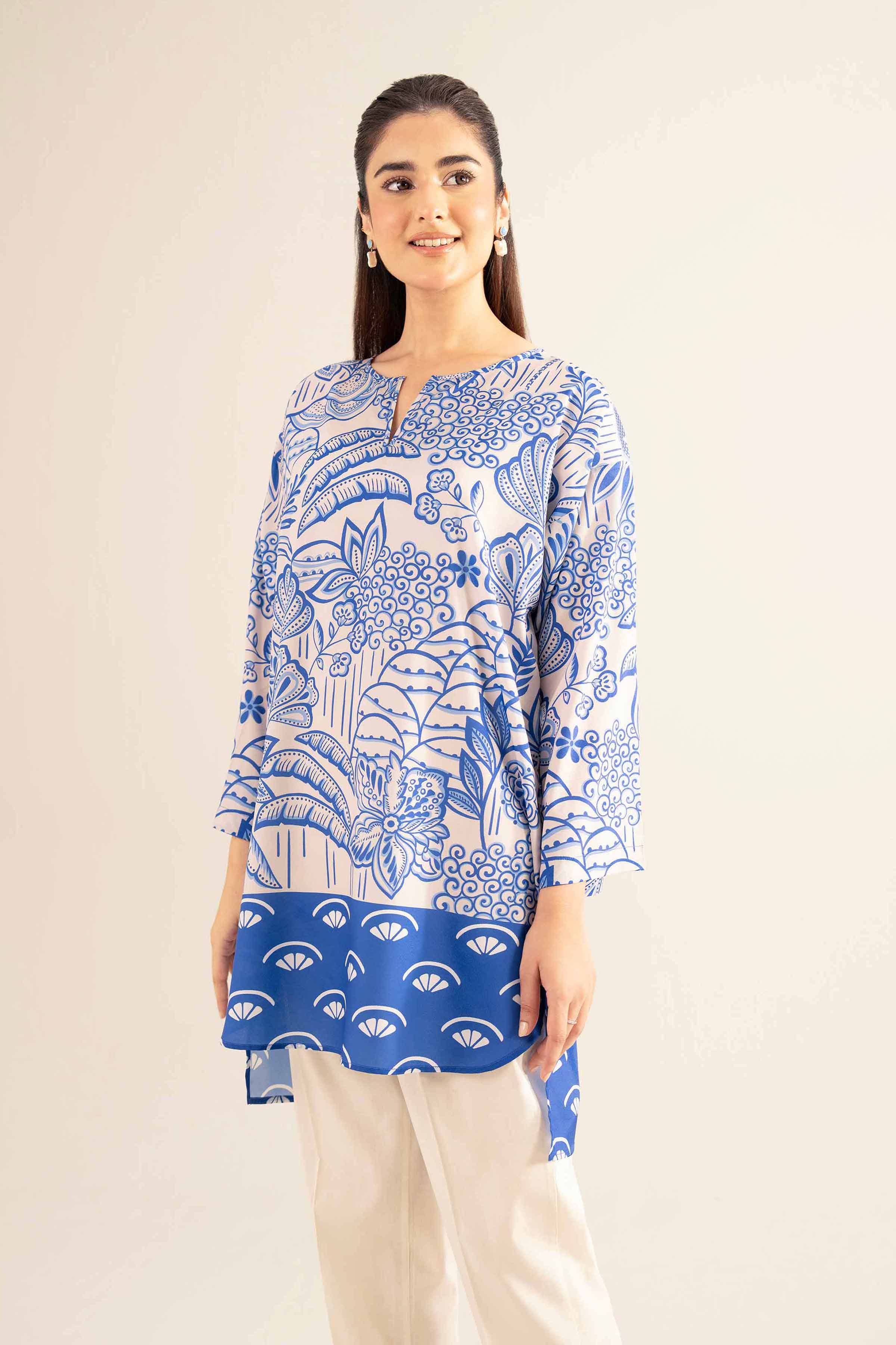 NishatUK - Blue Printed Silk 1-piece ready to wear Tunic