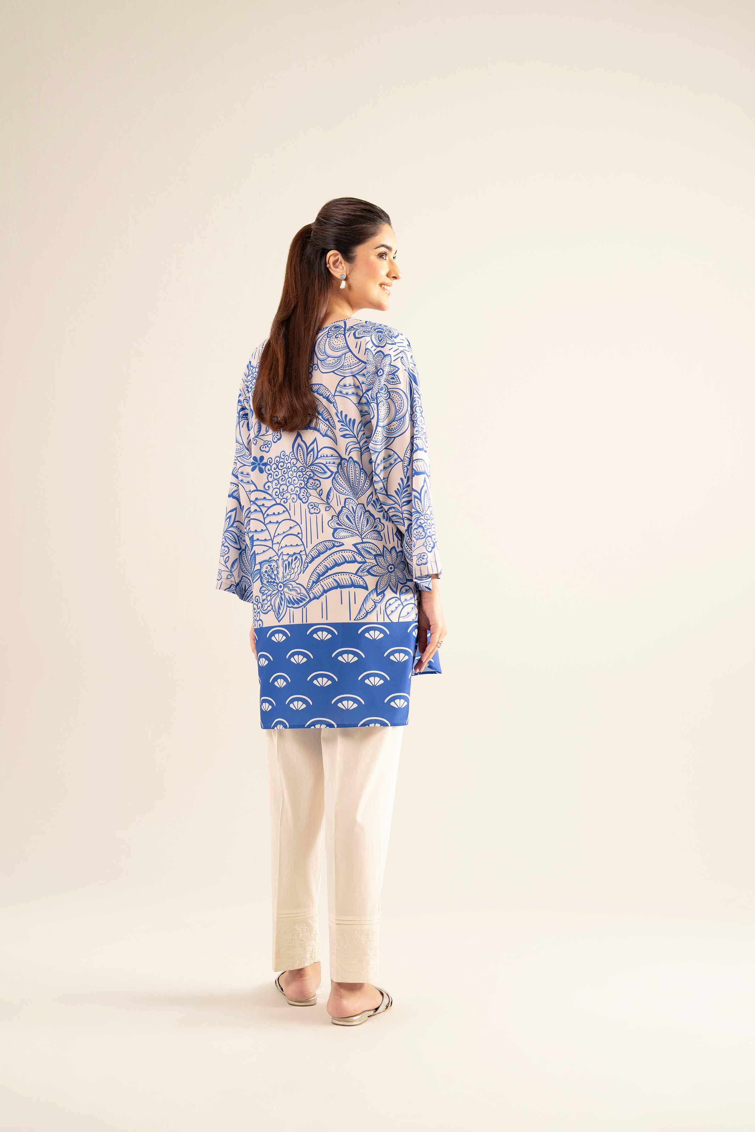 NishatUK - Blue Printed Silk 1-piece ready to wear Tunic
