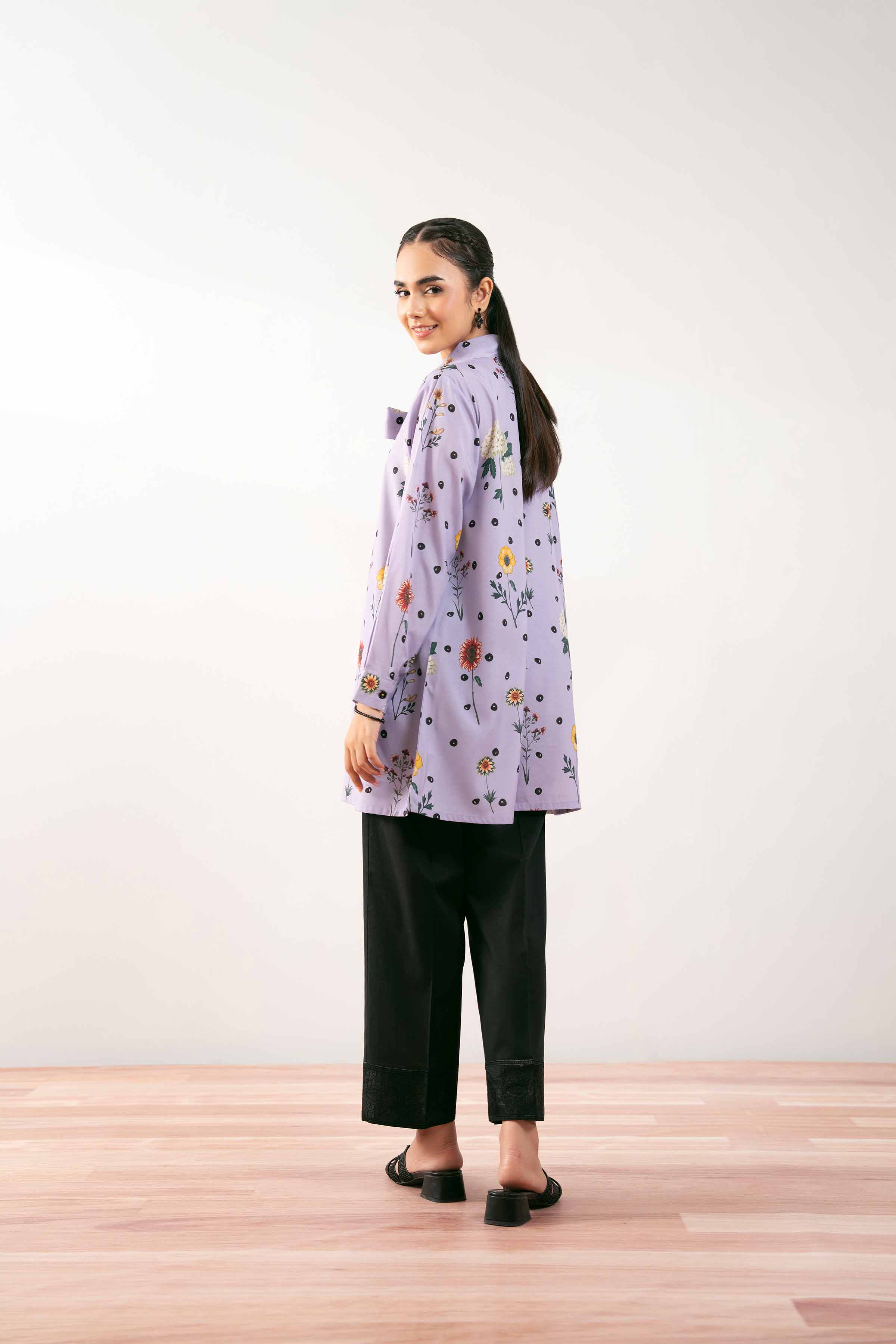 NishatUK - Purple Printed Silk 1-piece ready to wear Tunic