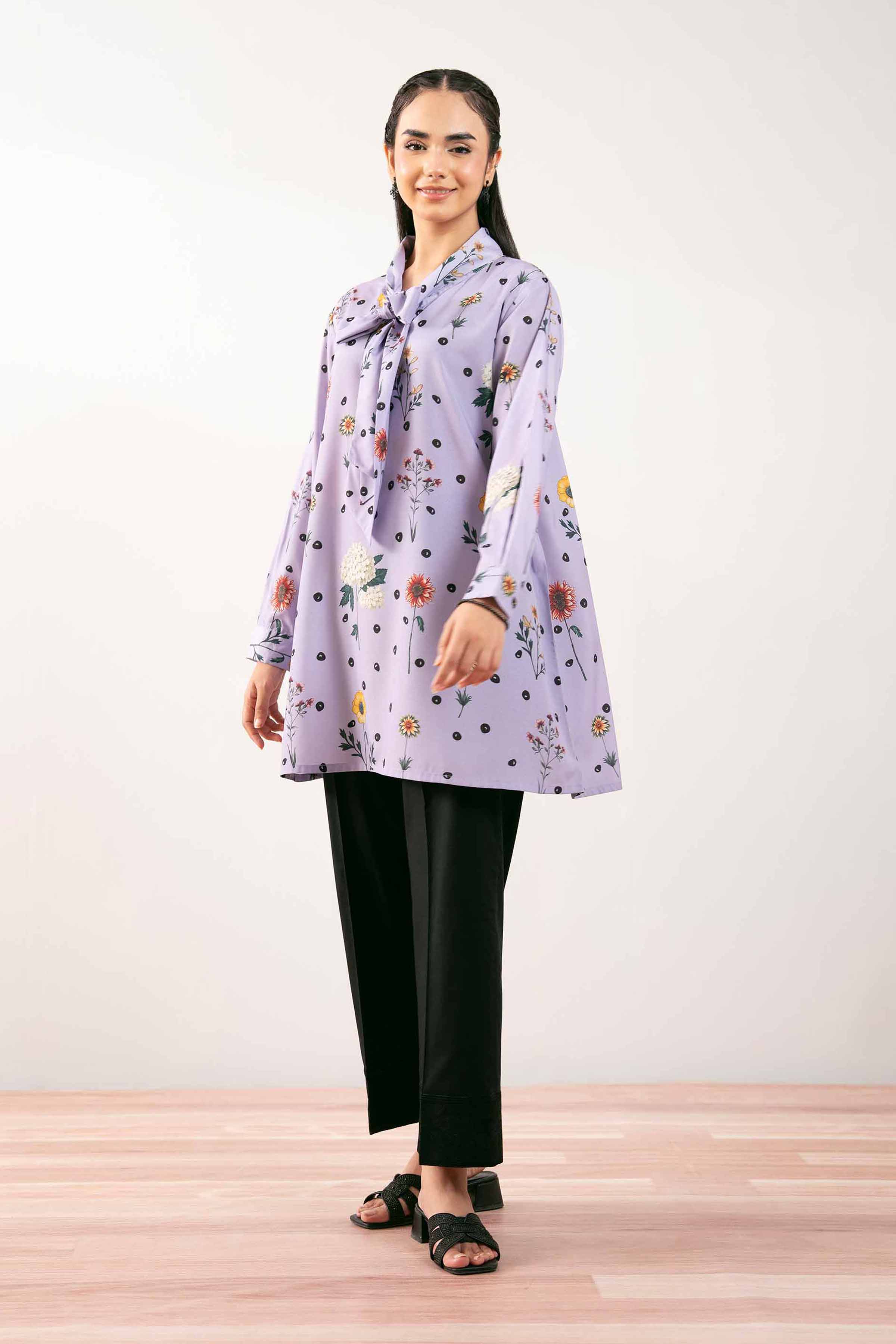 NishatUK - Purple Printed Silk 1-piece ready to wear Tunic