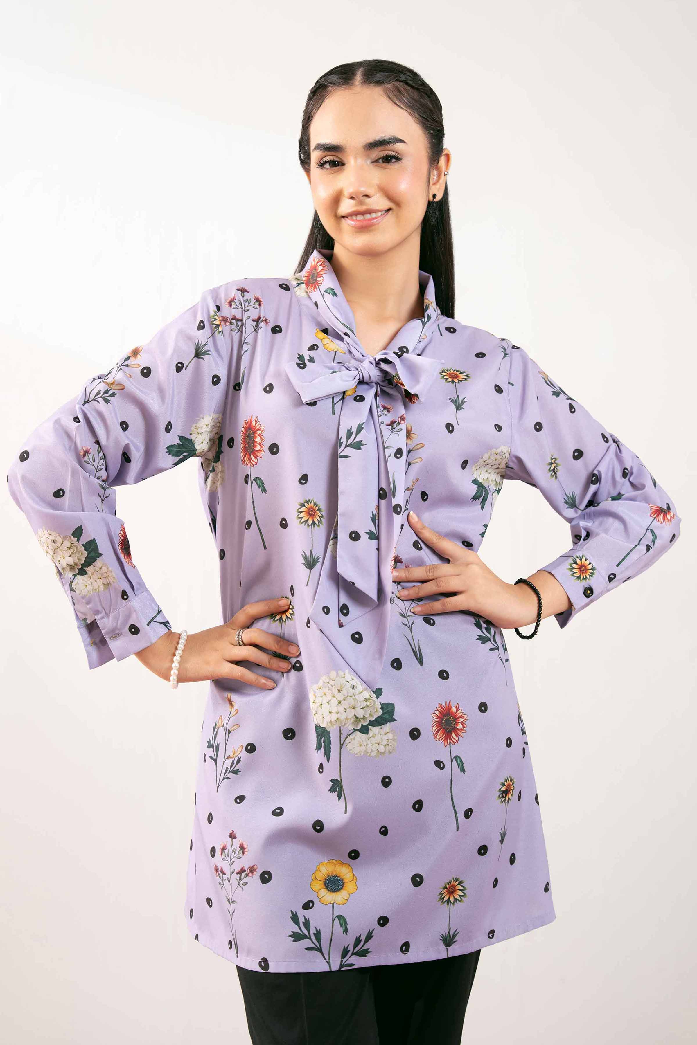 NishatUK - Purple Printed Silk 1-piece ready to wear Tunic
