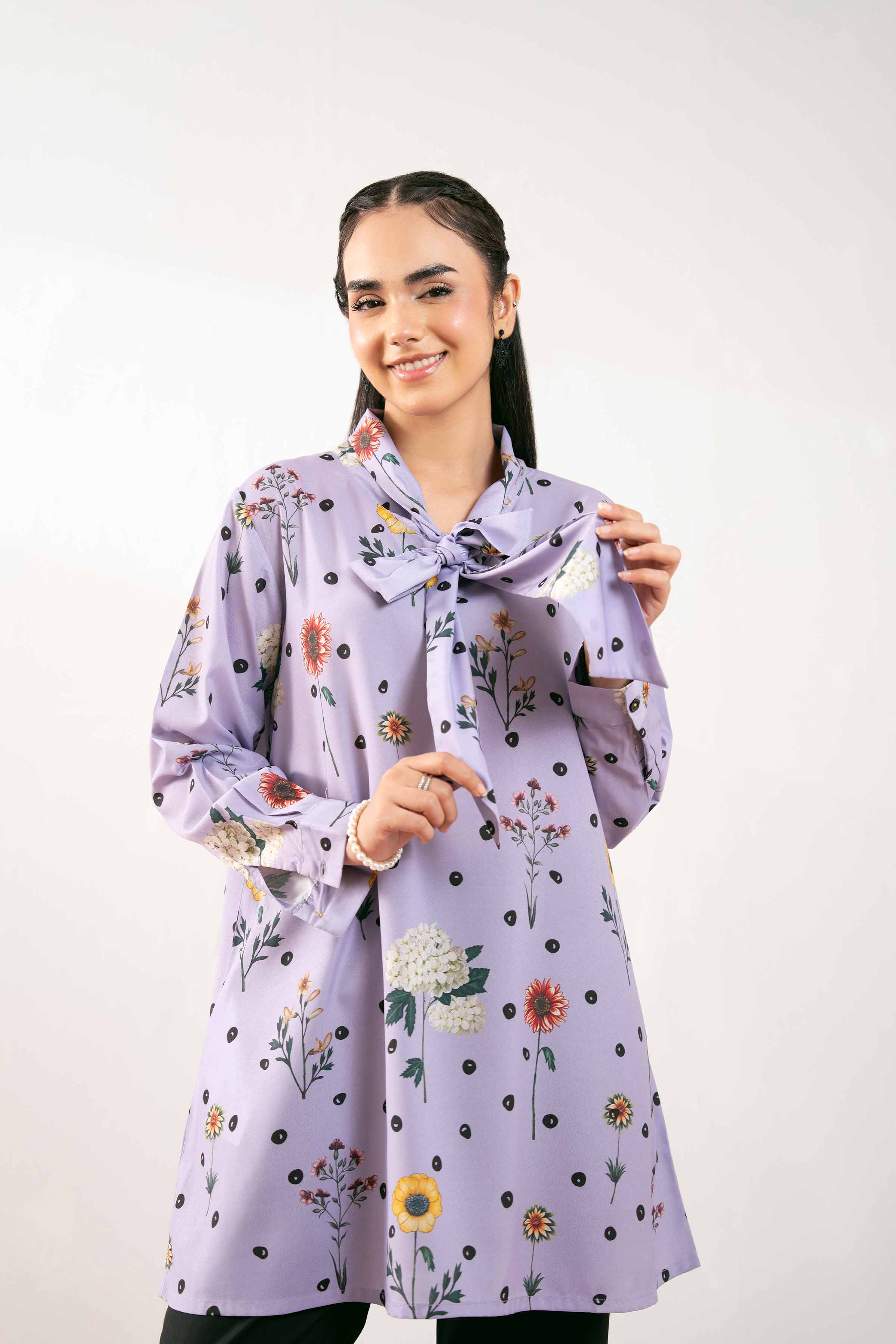 NishatUK - Purple Printed Silk 1-piece ready to wear Tunic