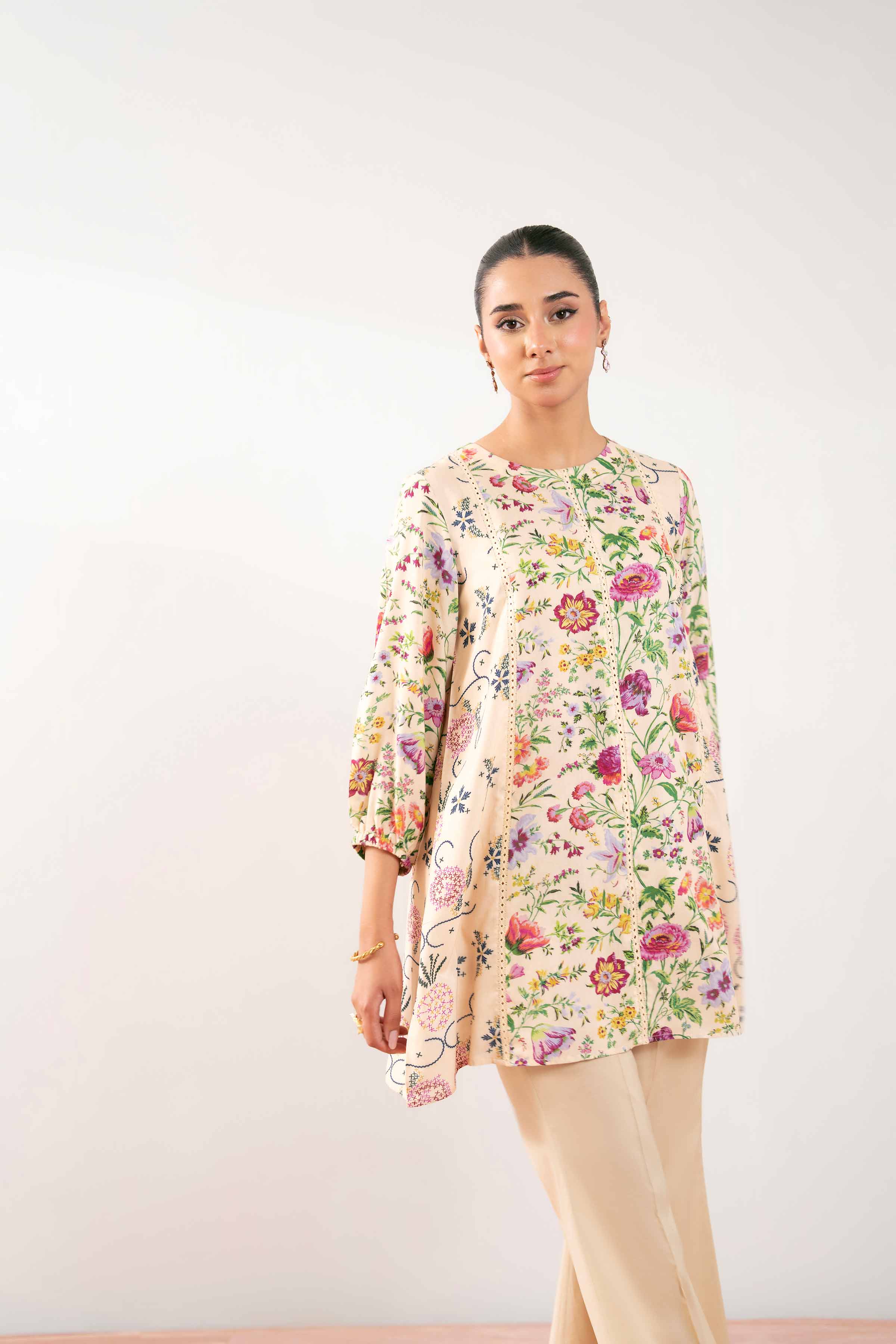NishatUK - Beige Printed Lawn 1-piece ready to wear Tunic