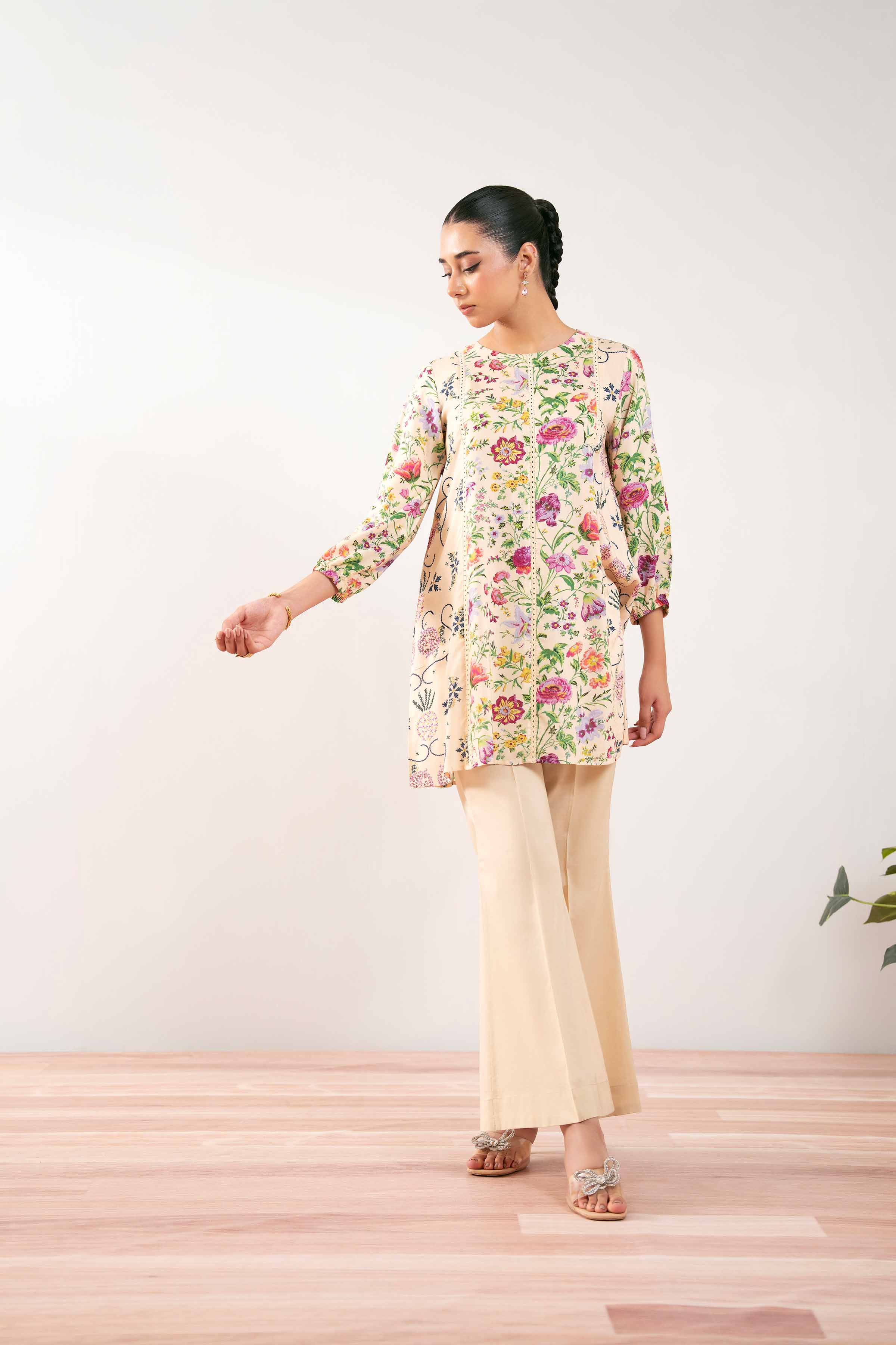NishatUK - Beige Printed Lawn 1-piece ready to wear Tunic