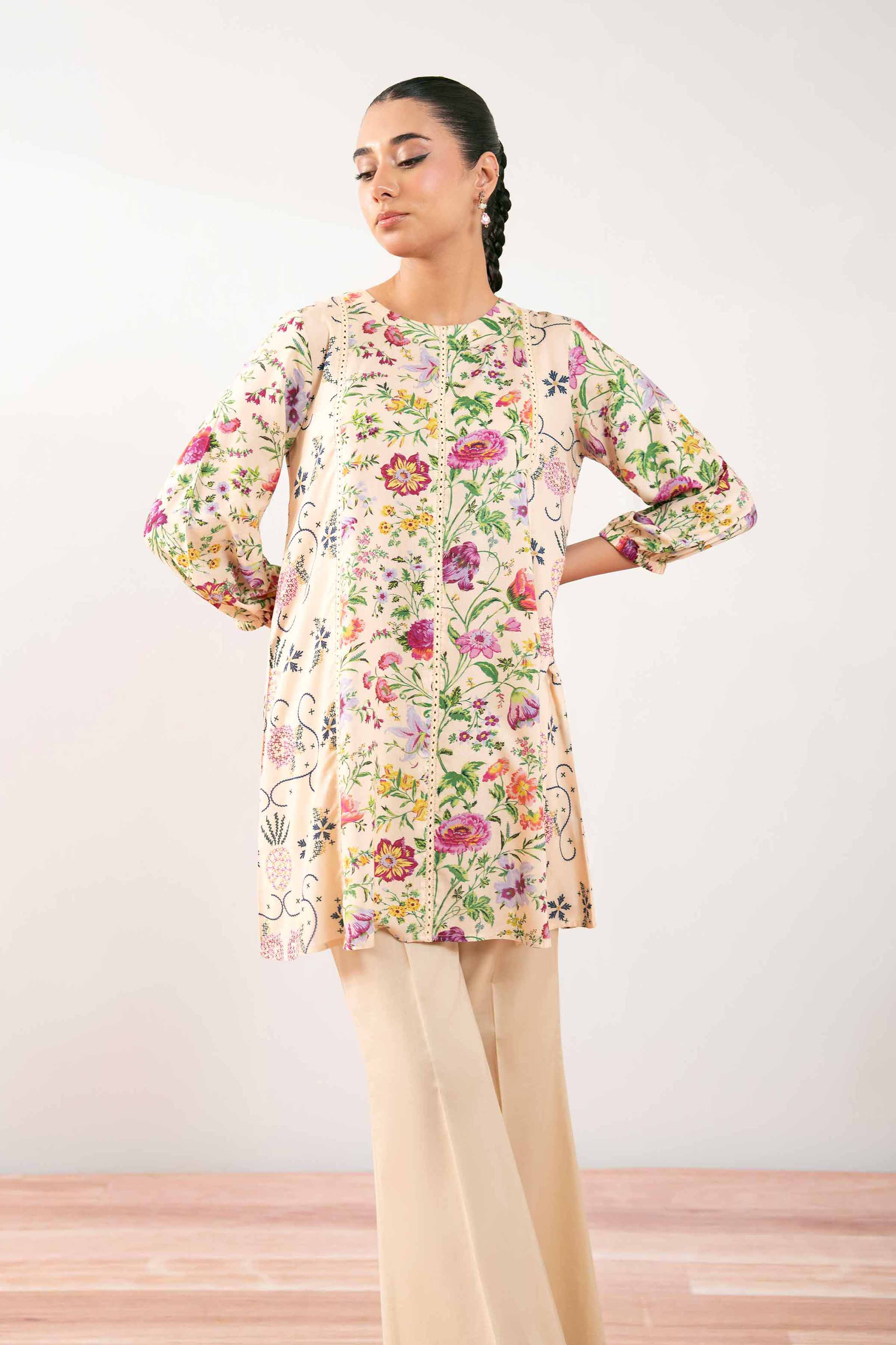 NishatUK - Beige Printed Lawn 1-piece ready to wear Tunic
