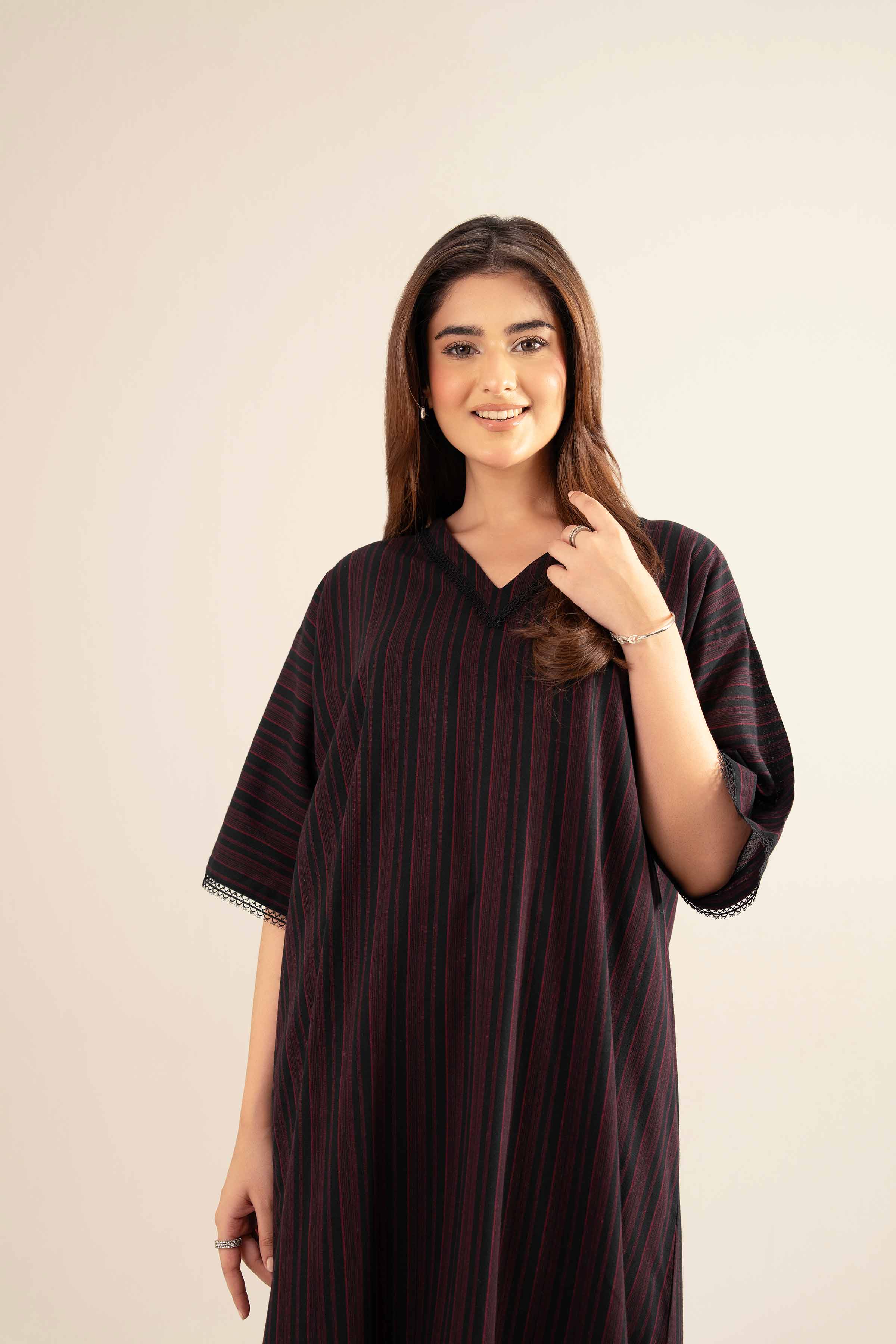 NishatUK - Black Solids Cotton 1-piece ready to wear Long Dress