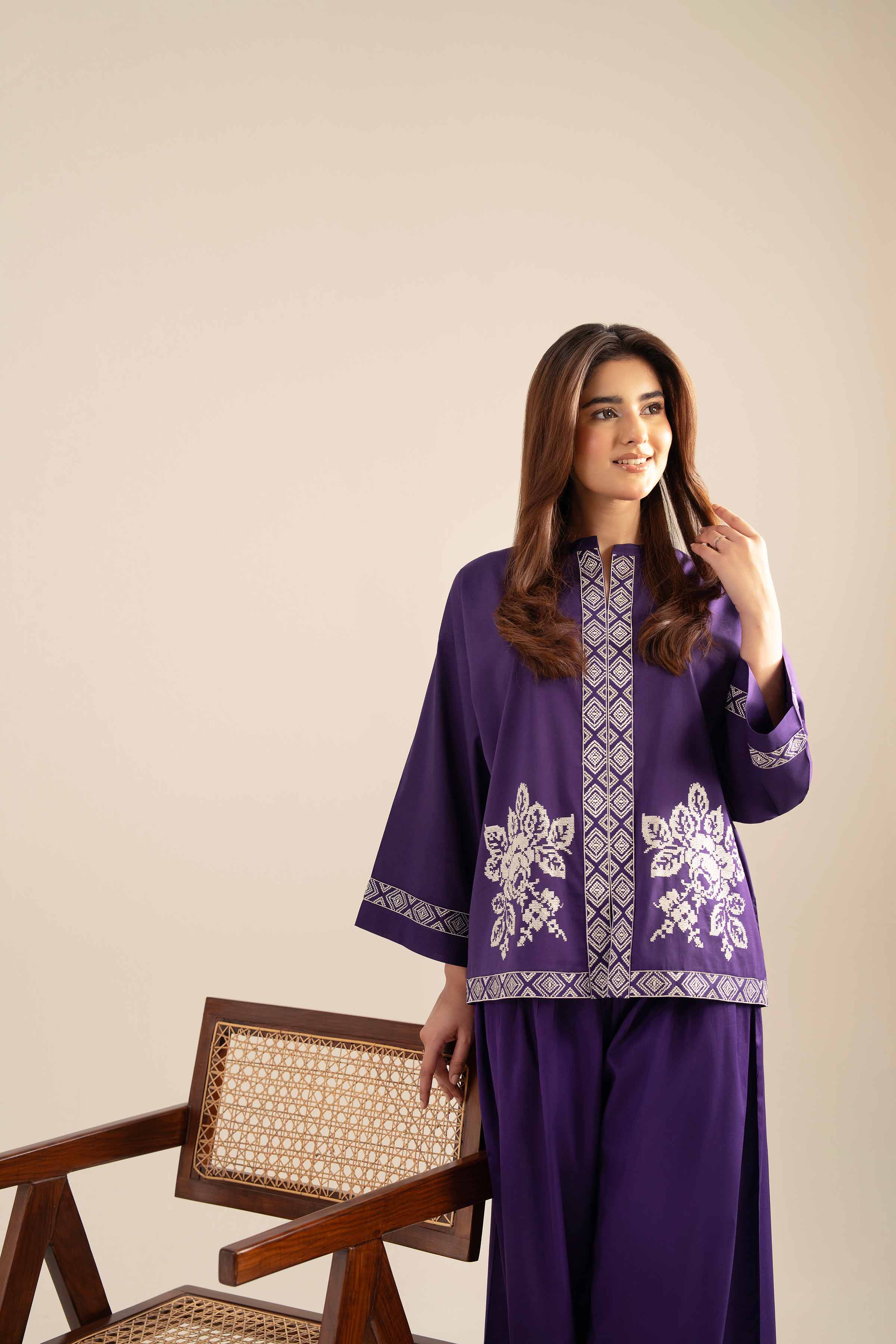 NishatUK - Purple Embroidered Cambric 2-piece ready to wear Dress