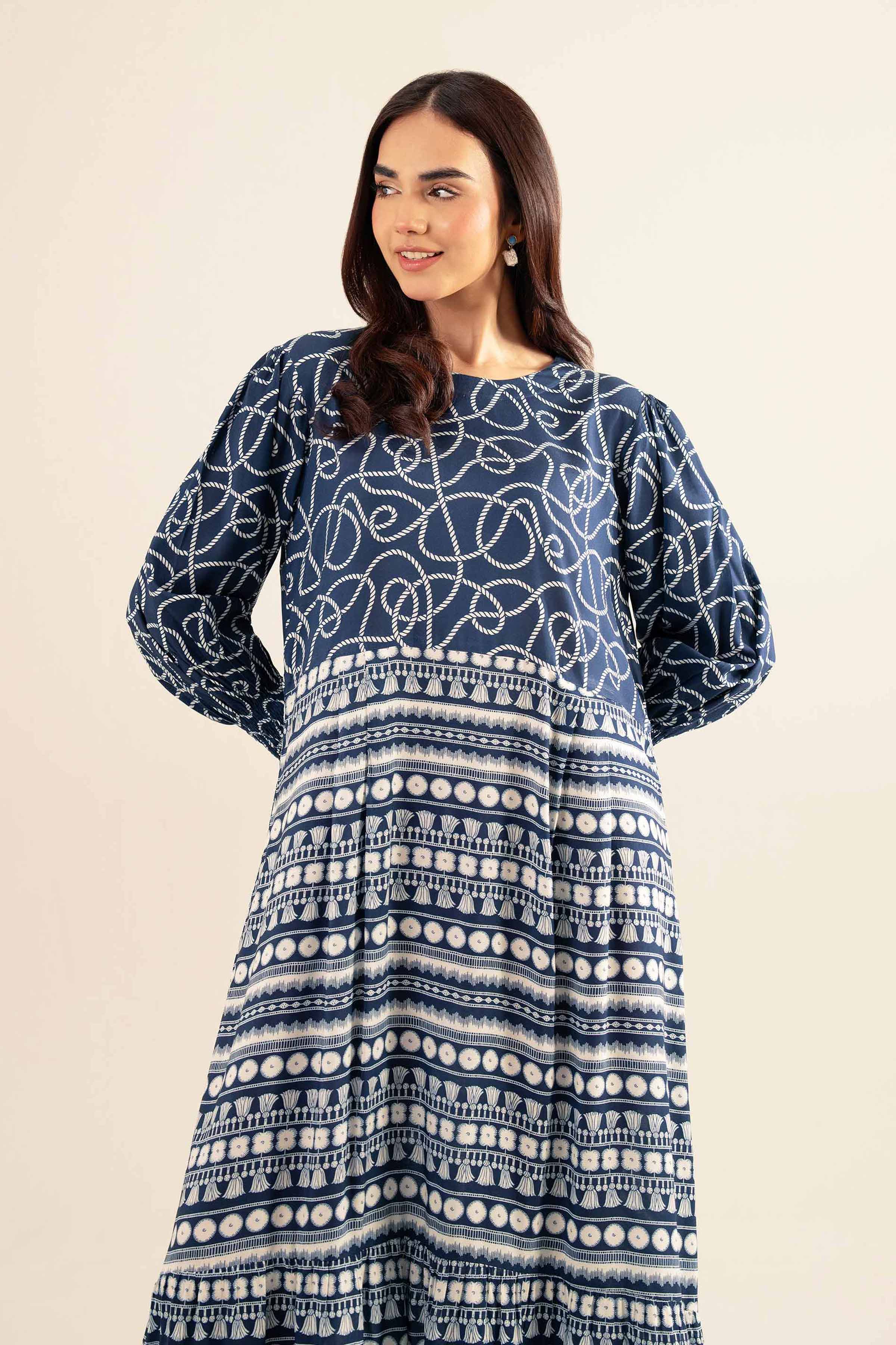 NishatUK - Blue Printed Lawn 1-piece ready to wear Long Dress