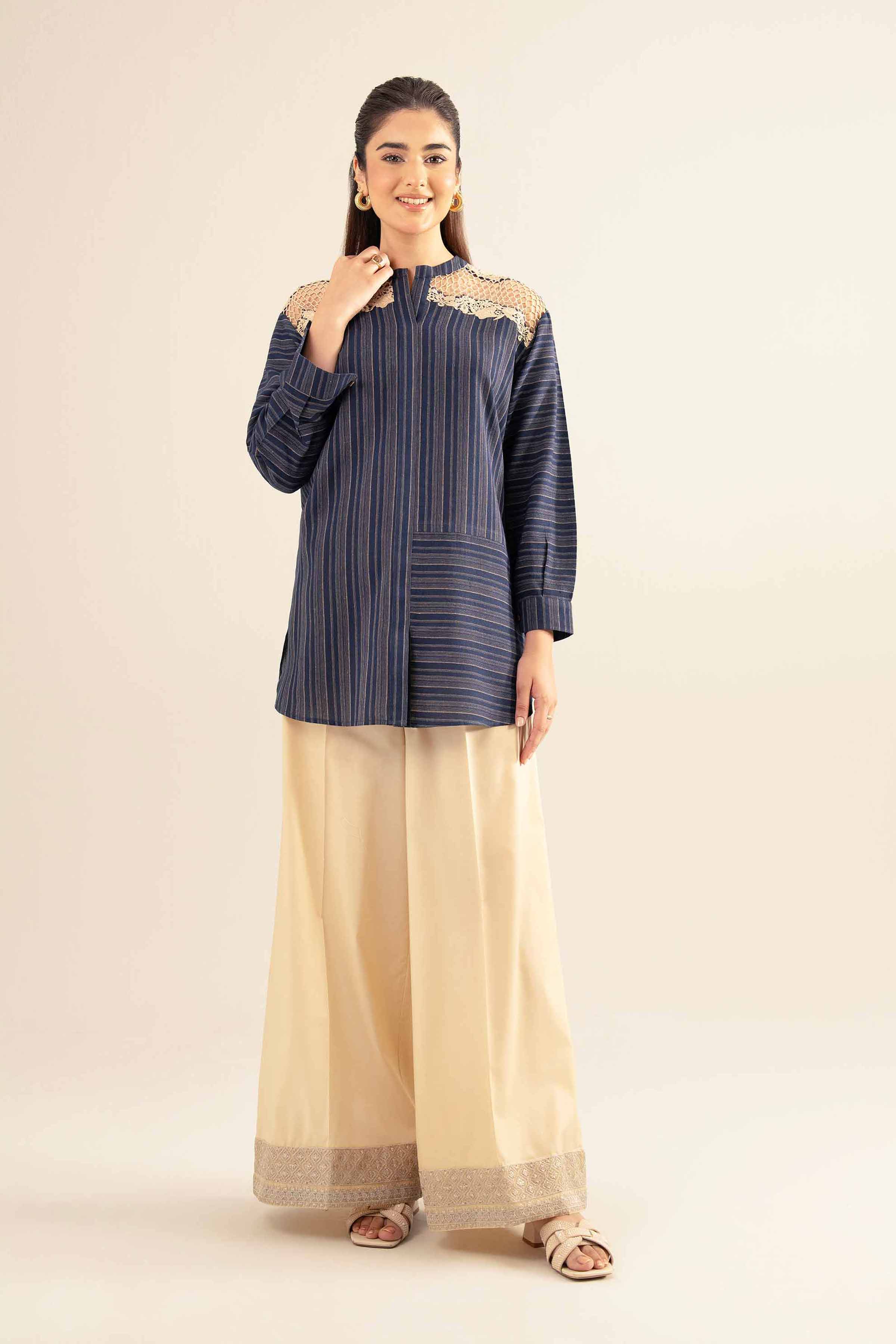 NishatUK - Blue Solids Cotton 1-piece ready to wear Tunic