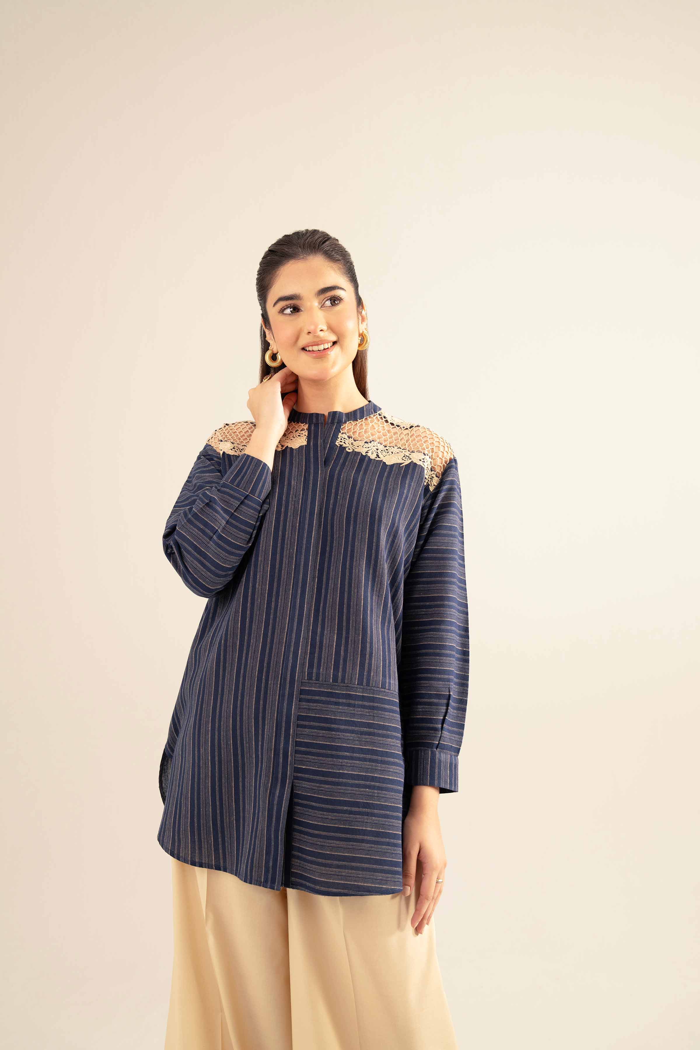 NishatUK - Blue Solids Cotton 1-piece ready to wear Tunic