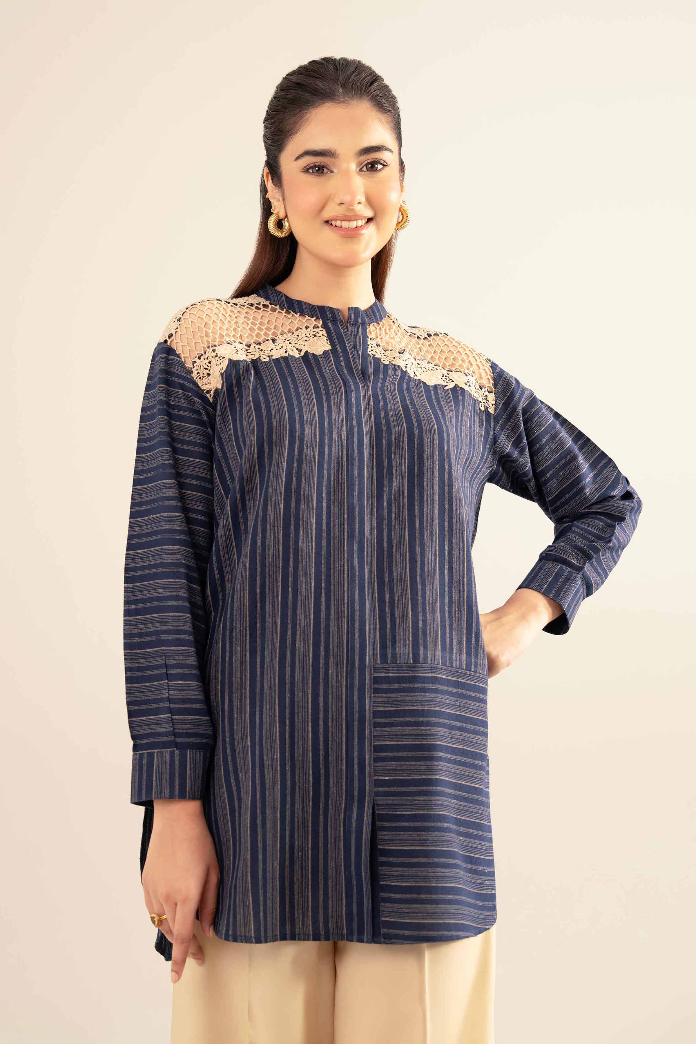NishatUK - Blue Solids Cotton 1-piece ready to wear Tunic