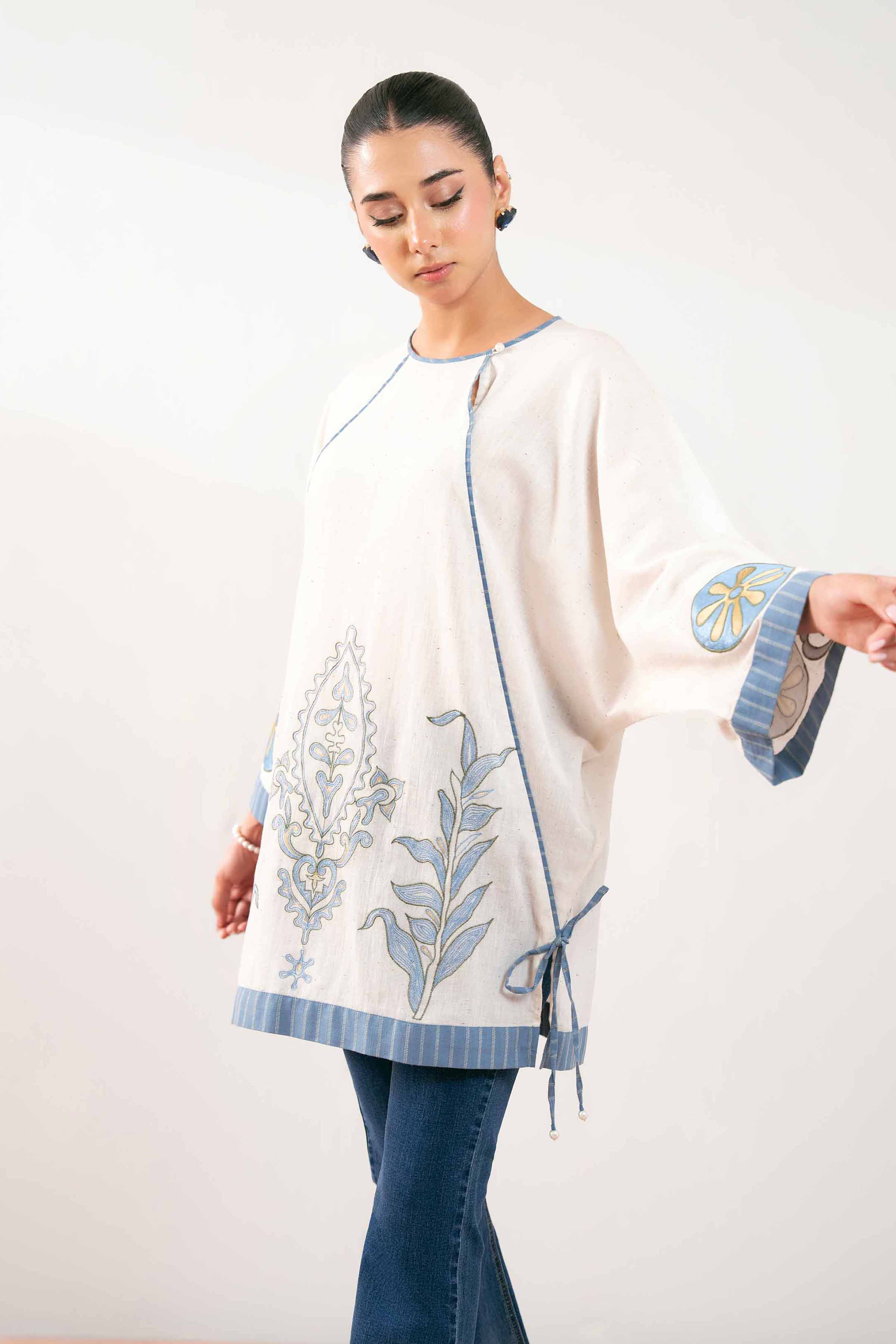 NishatUK - White Embroidered Cotton 1-piece ready to wear Tunic