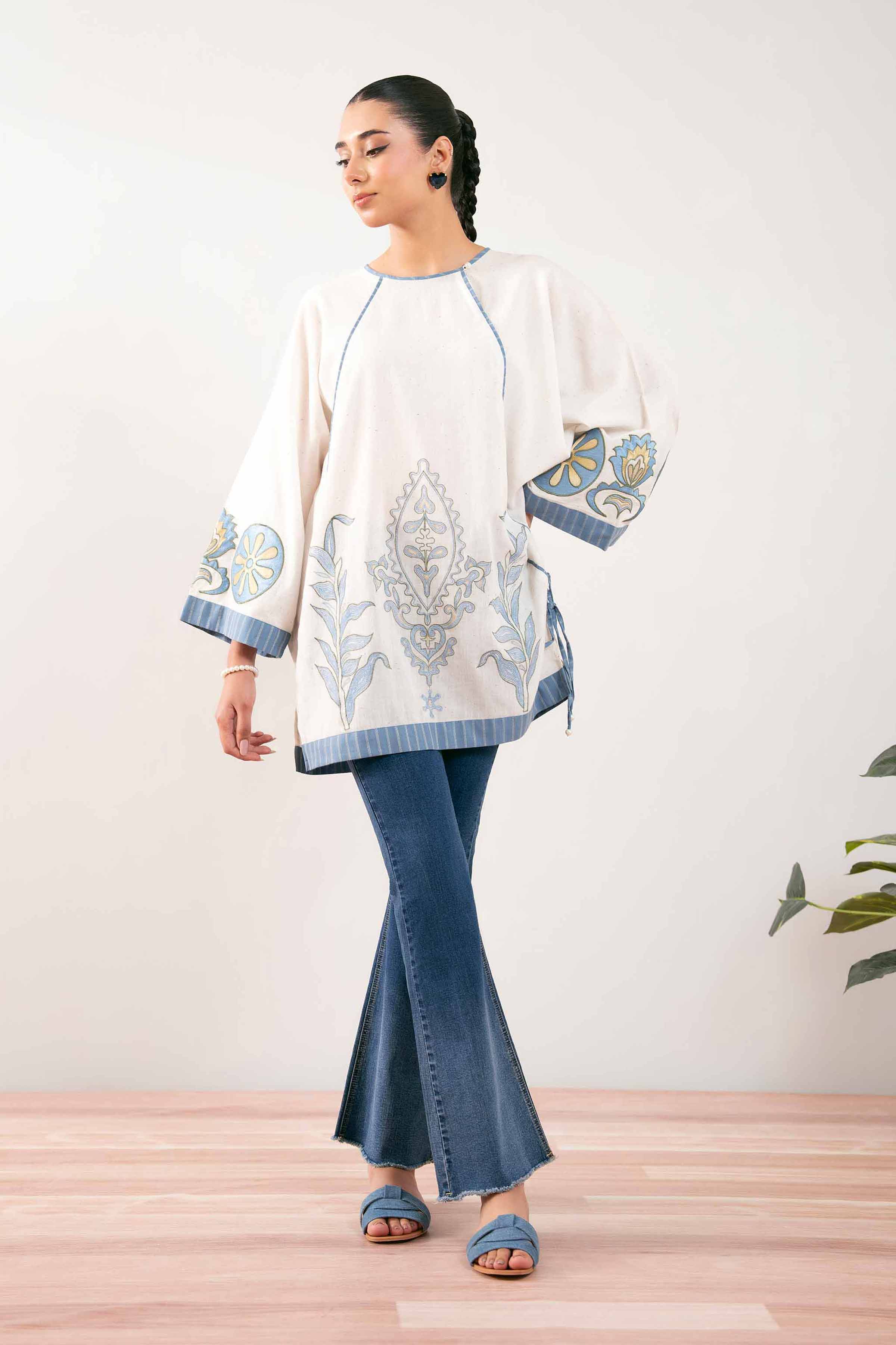 NishatUK - White Embroidered Cotton 1-piece ready to wear Tunic