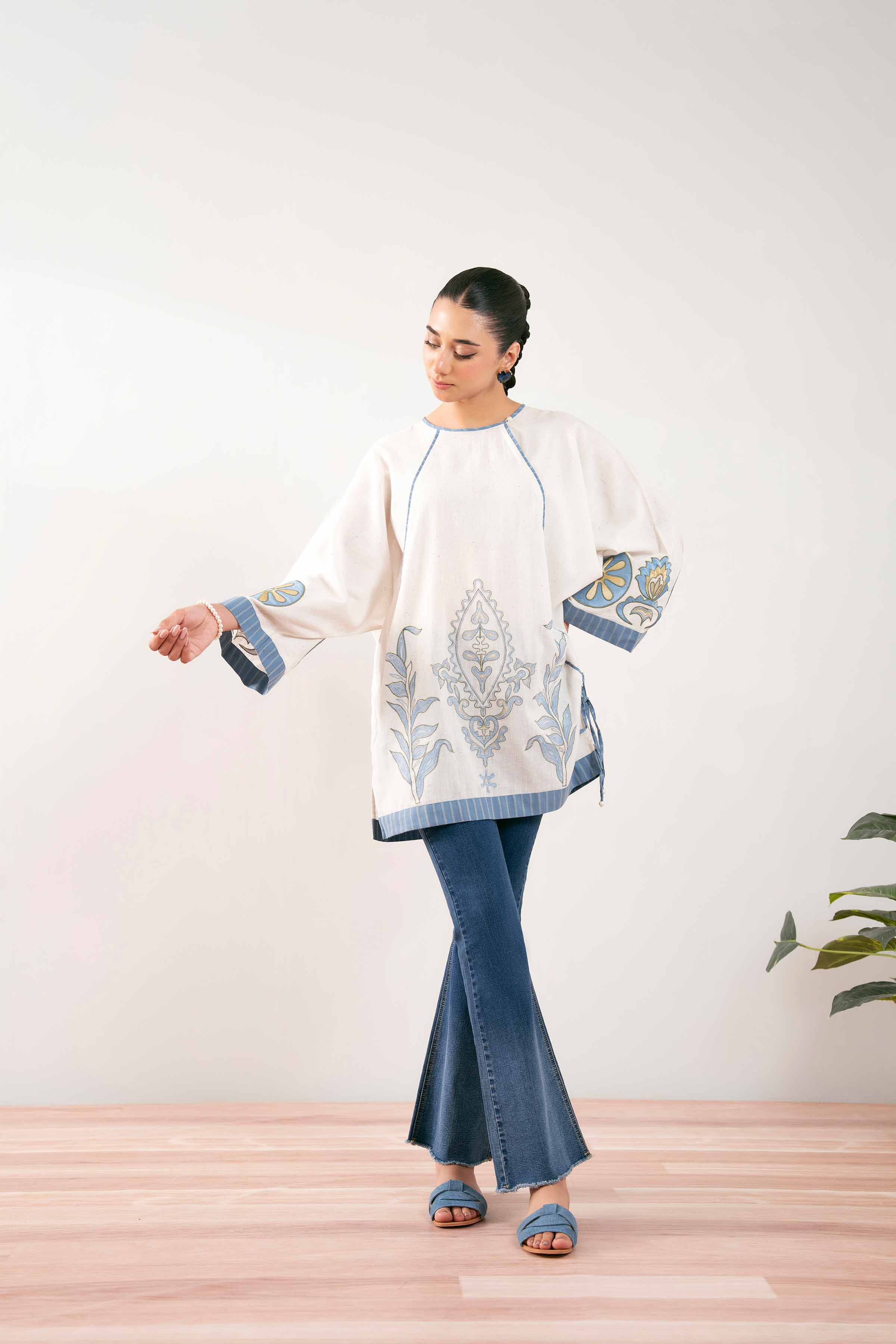 NishatUK - White Embroidered Cotton 1-piece ready to wear Tunic