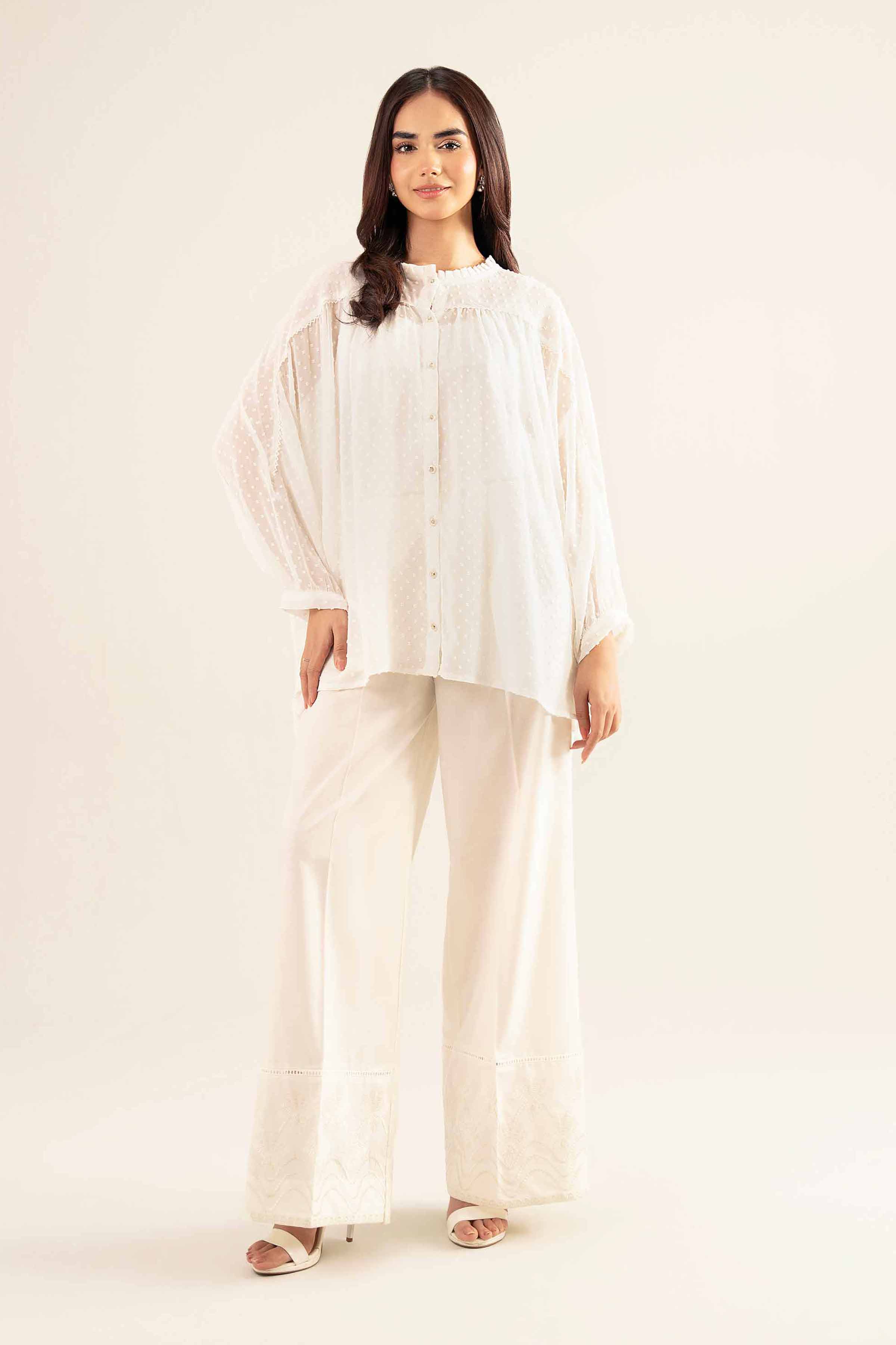 NishatUK - White Solids Brouche 1-piece ready to wear Tunic