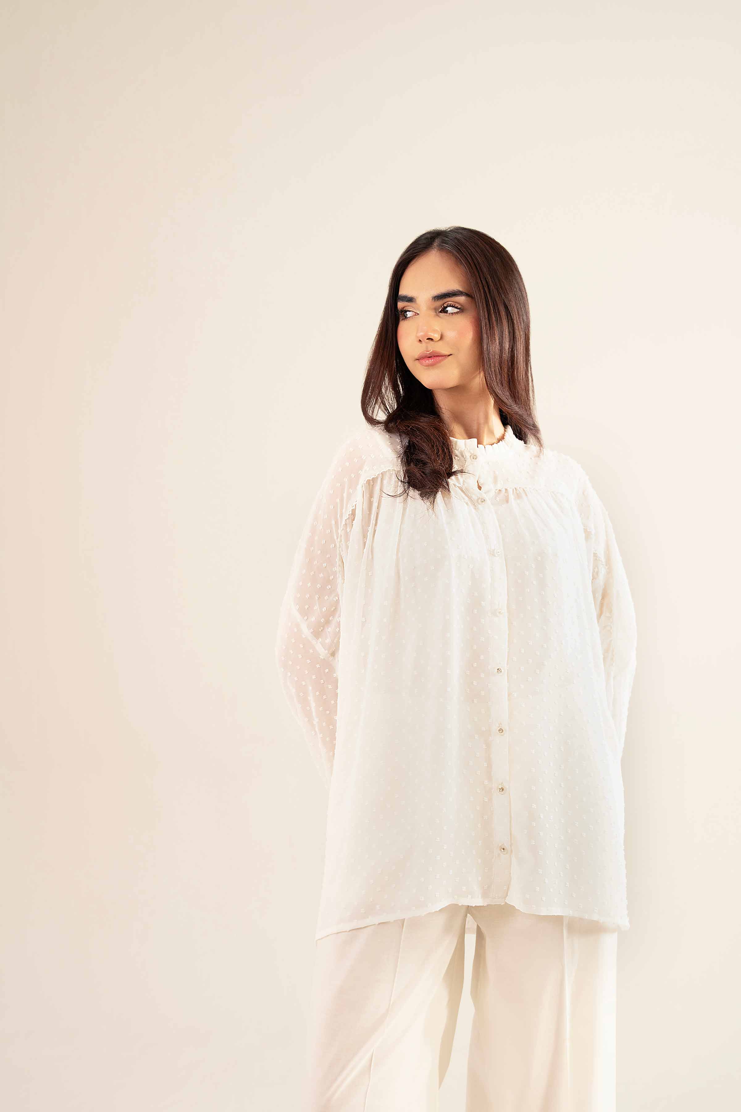 NishatUK - White Solids Brouche 1-piece ready to wear Tunic