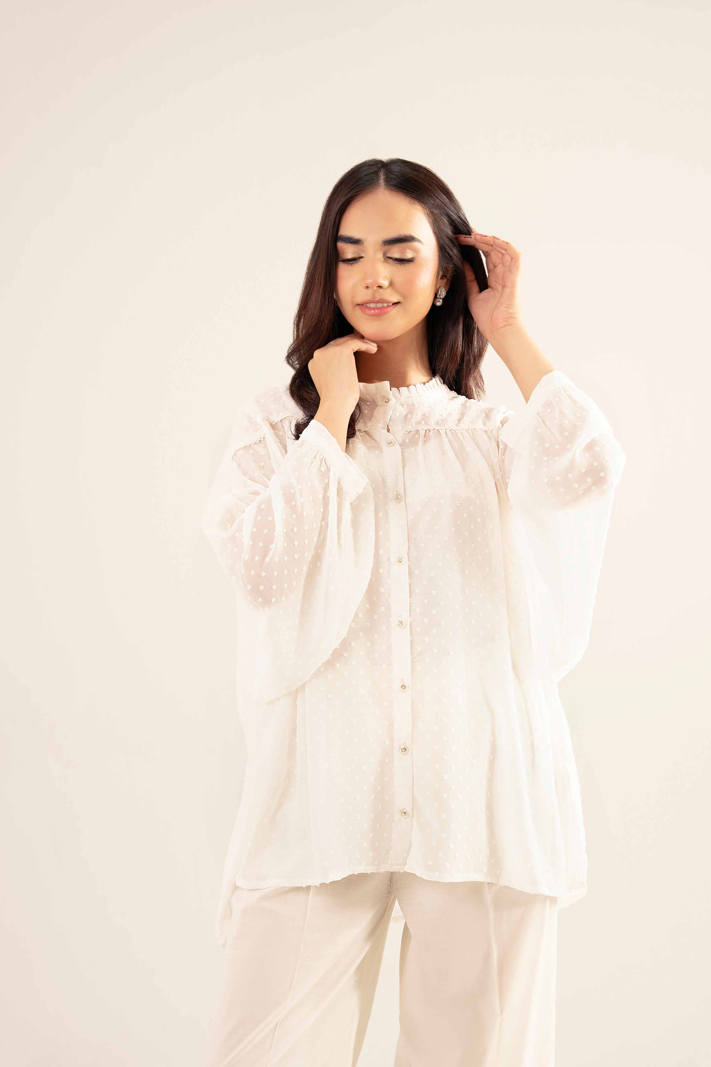 NishatUK - White Solids Brouche 1-piece ready to wear Tunic