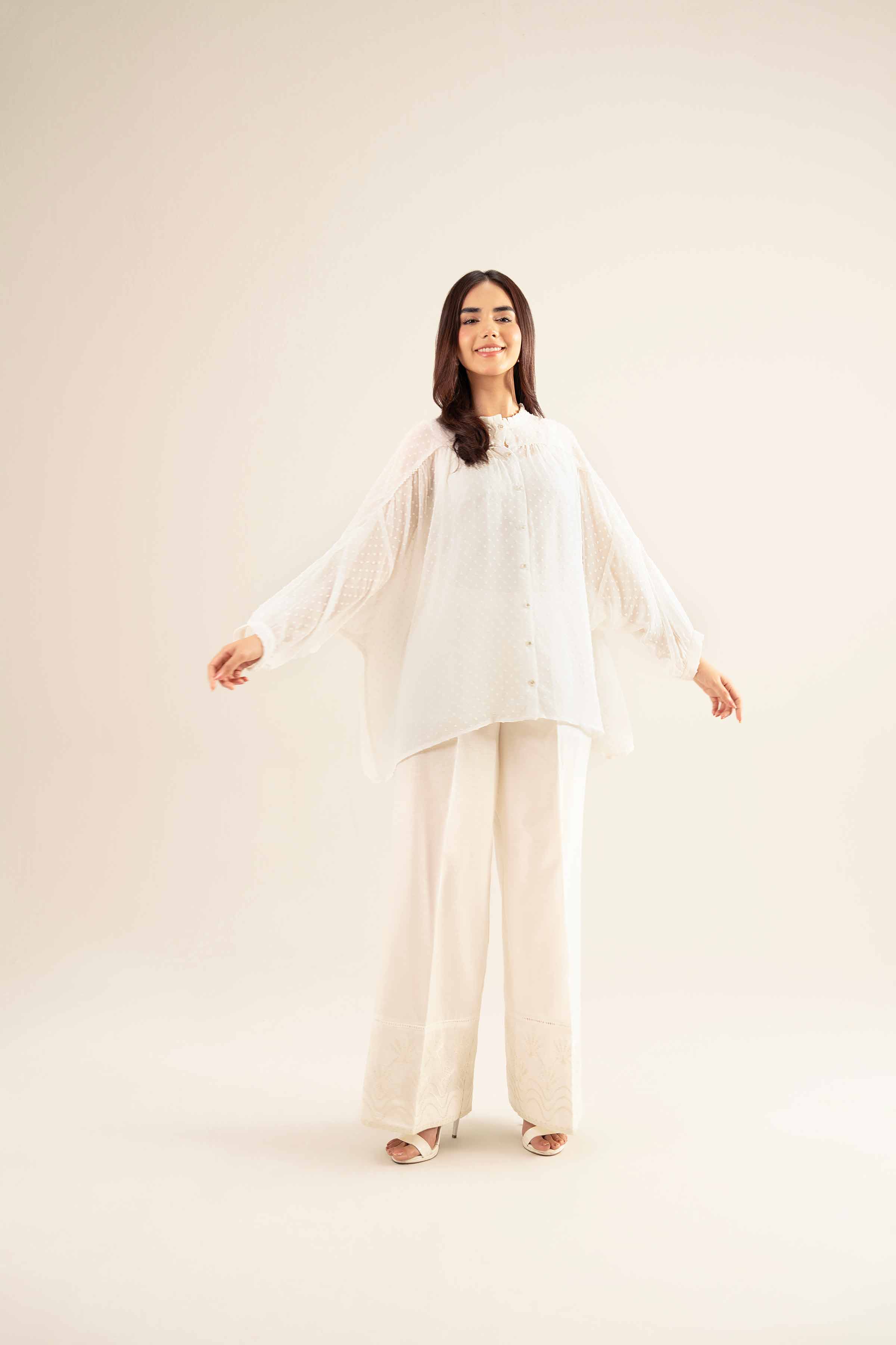 NishatUK - White Solids Brouche 1-piece ready to wear Tunic