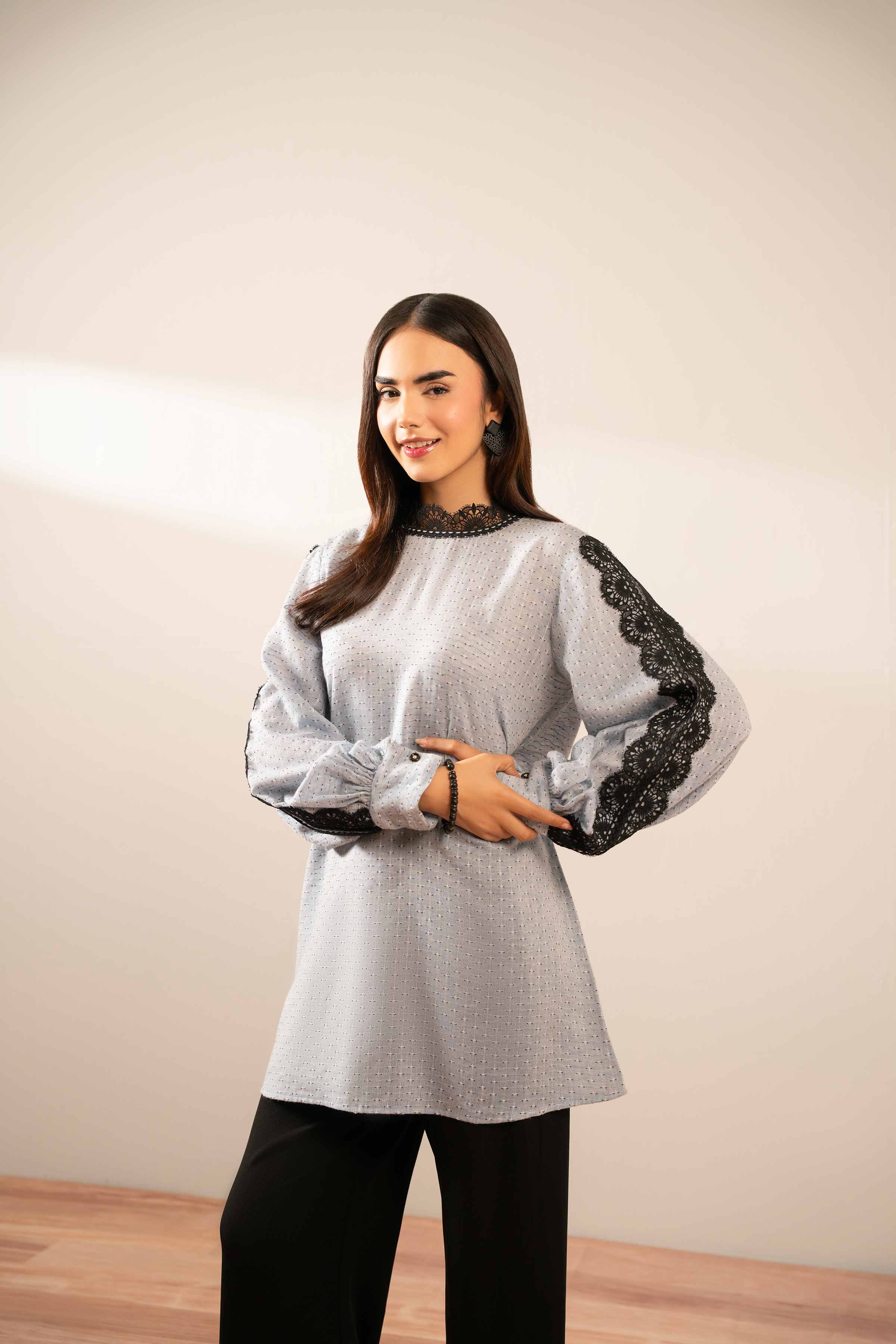 NishatUK - Grey Solids Jacquard 1-piece ready to wear Tunic