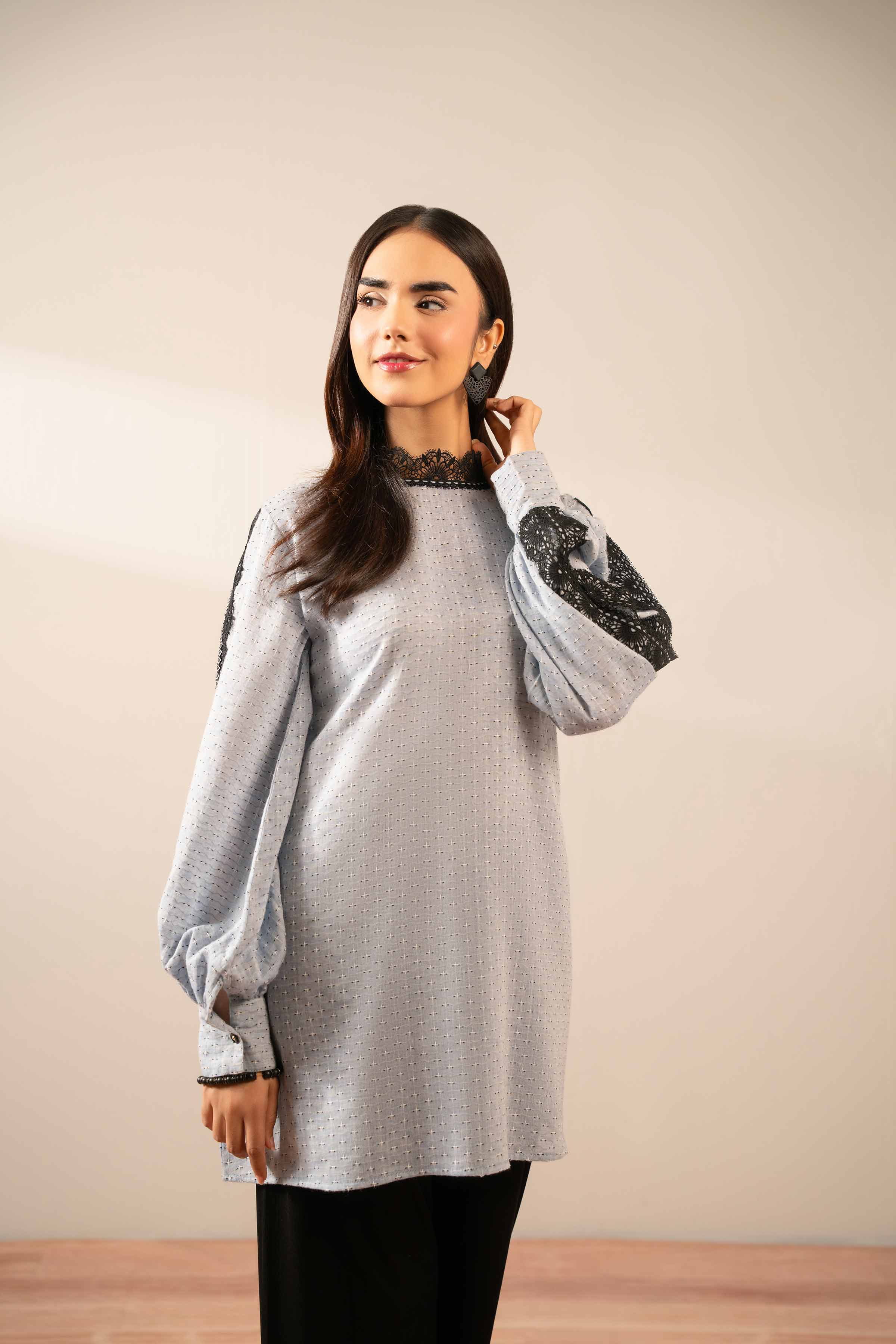 NishatUK - Grey Solids Jacquard 1-piece ready to wear Tunic