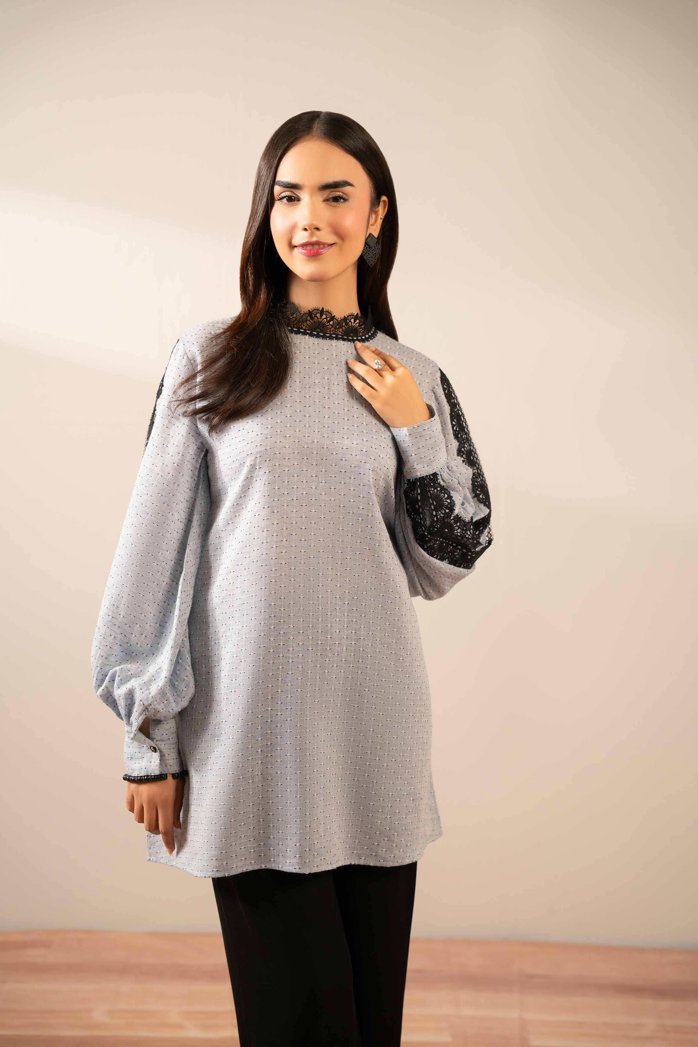 NishatUK - Grey Solids Jacquard 1-piece ready to wear Tunic