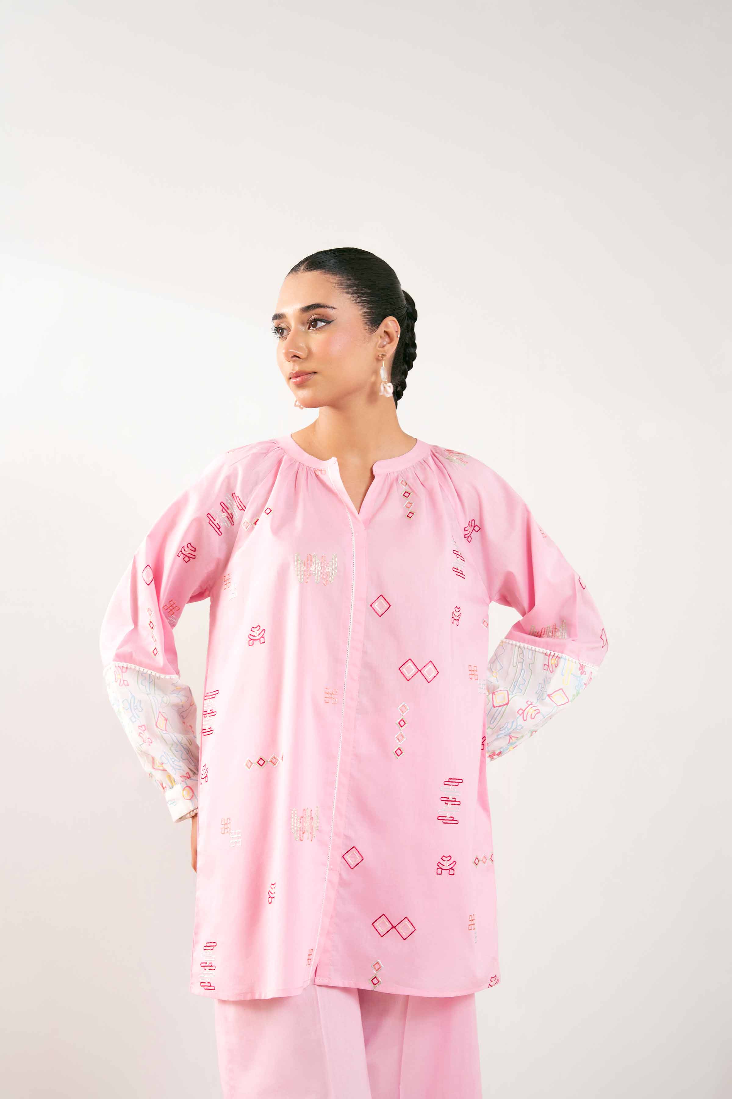 NishatUK - Pink Embroidered Cambric 2-piece ready to wear Dress