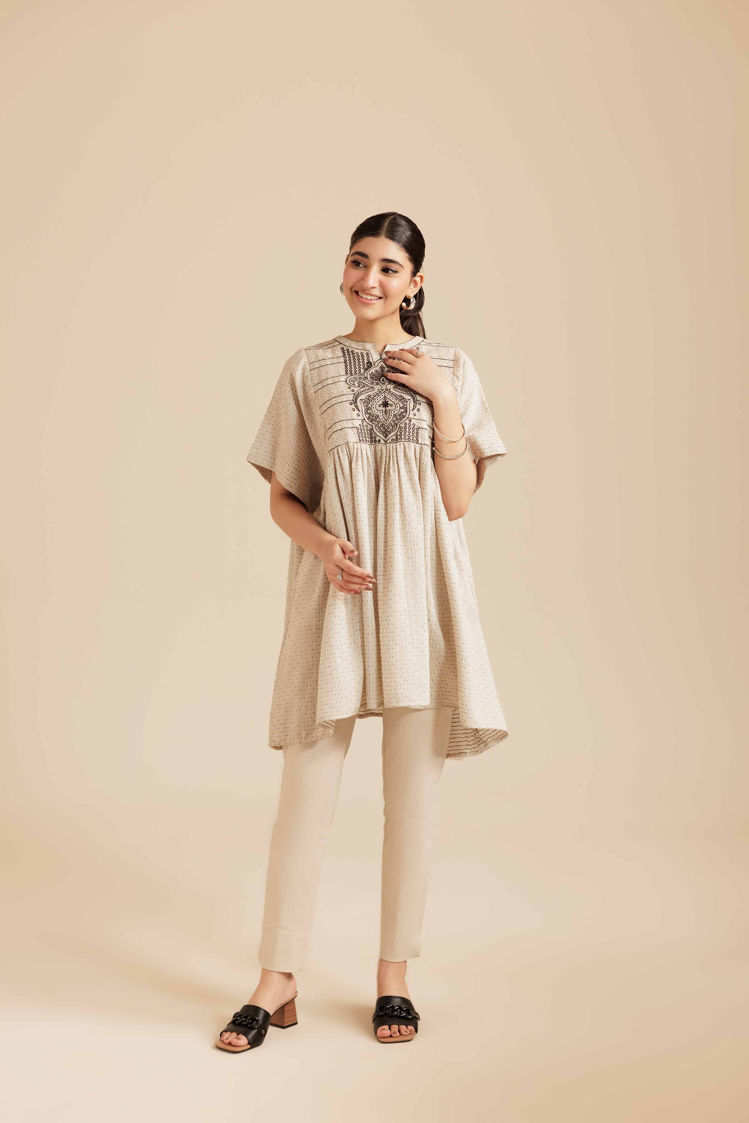 NishatUK - Skin Cotton Jacquard 1-piece ready to wear Tunic