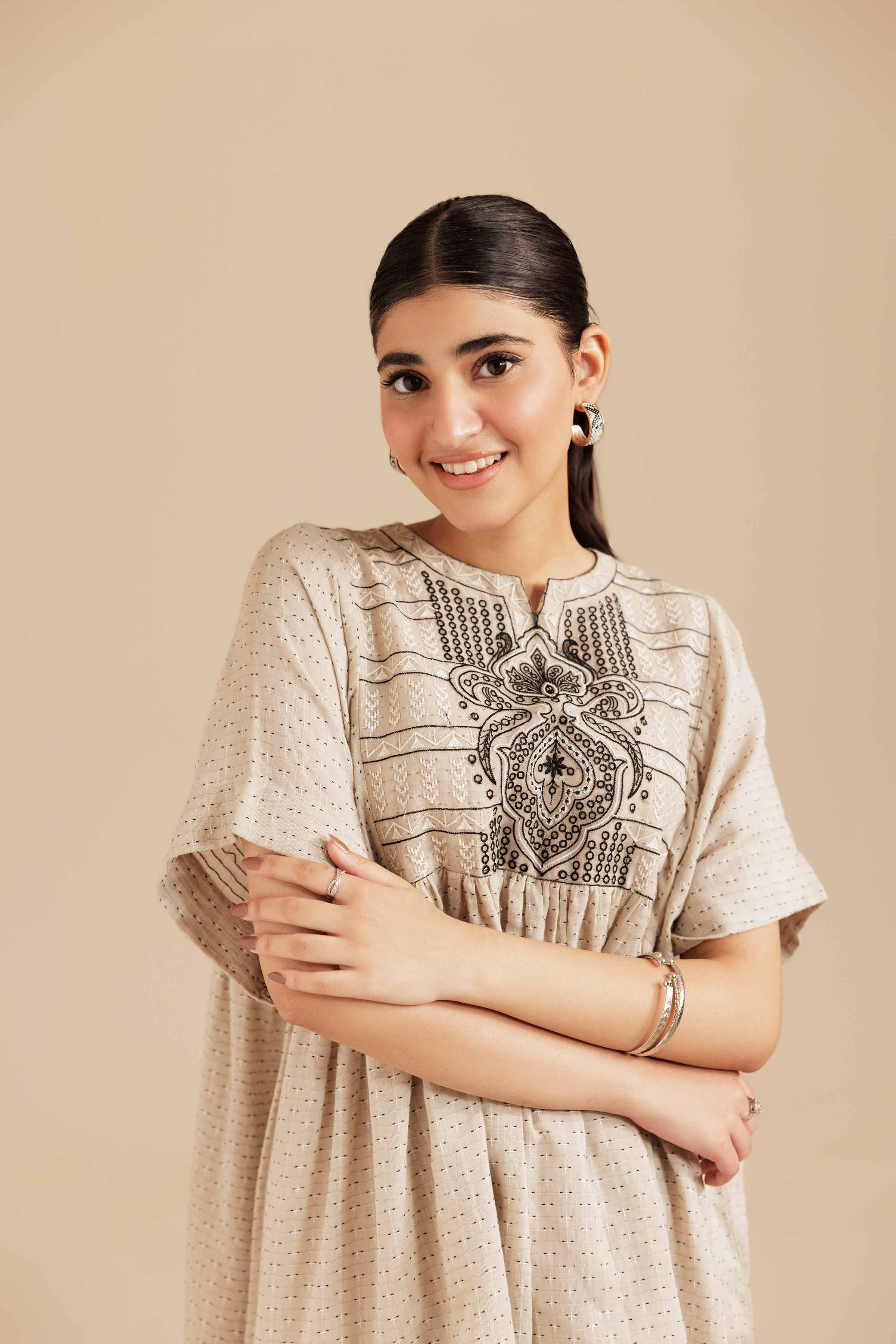 NishatUK - Skin Cotton Jacquard 1-piece ready to wear Tunic