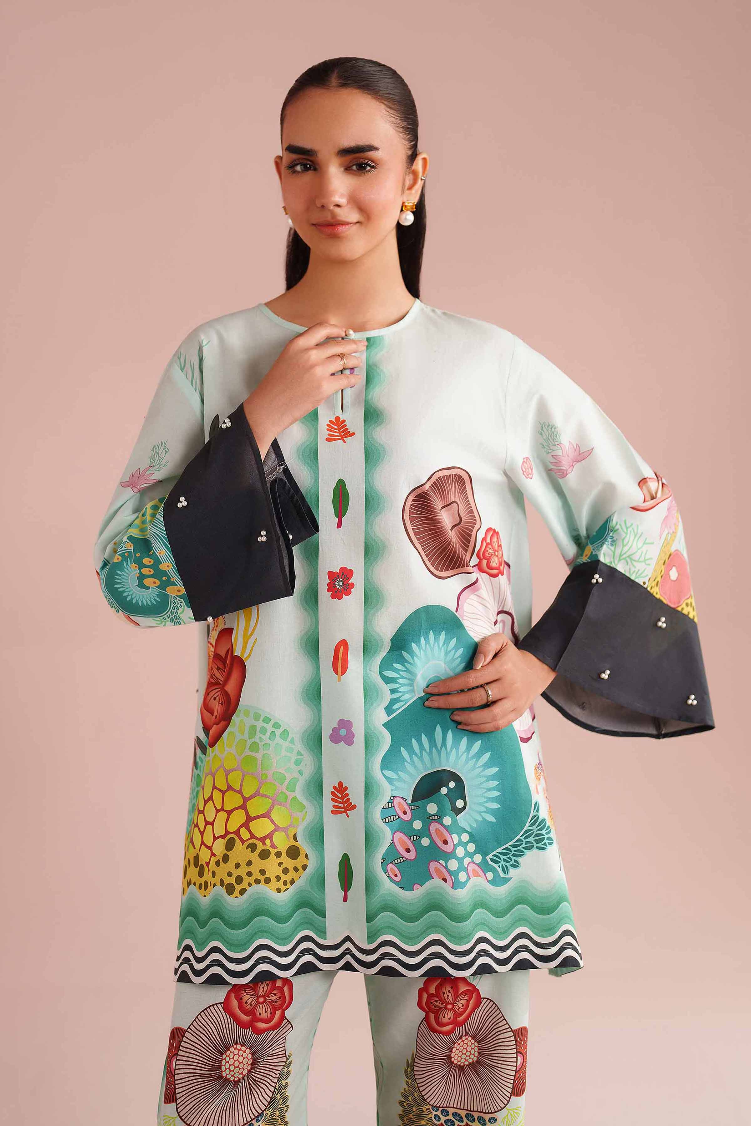 NishatUK - Green Printed Cambric 2-piece ready to wear Dress