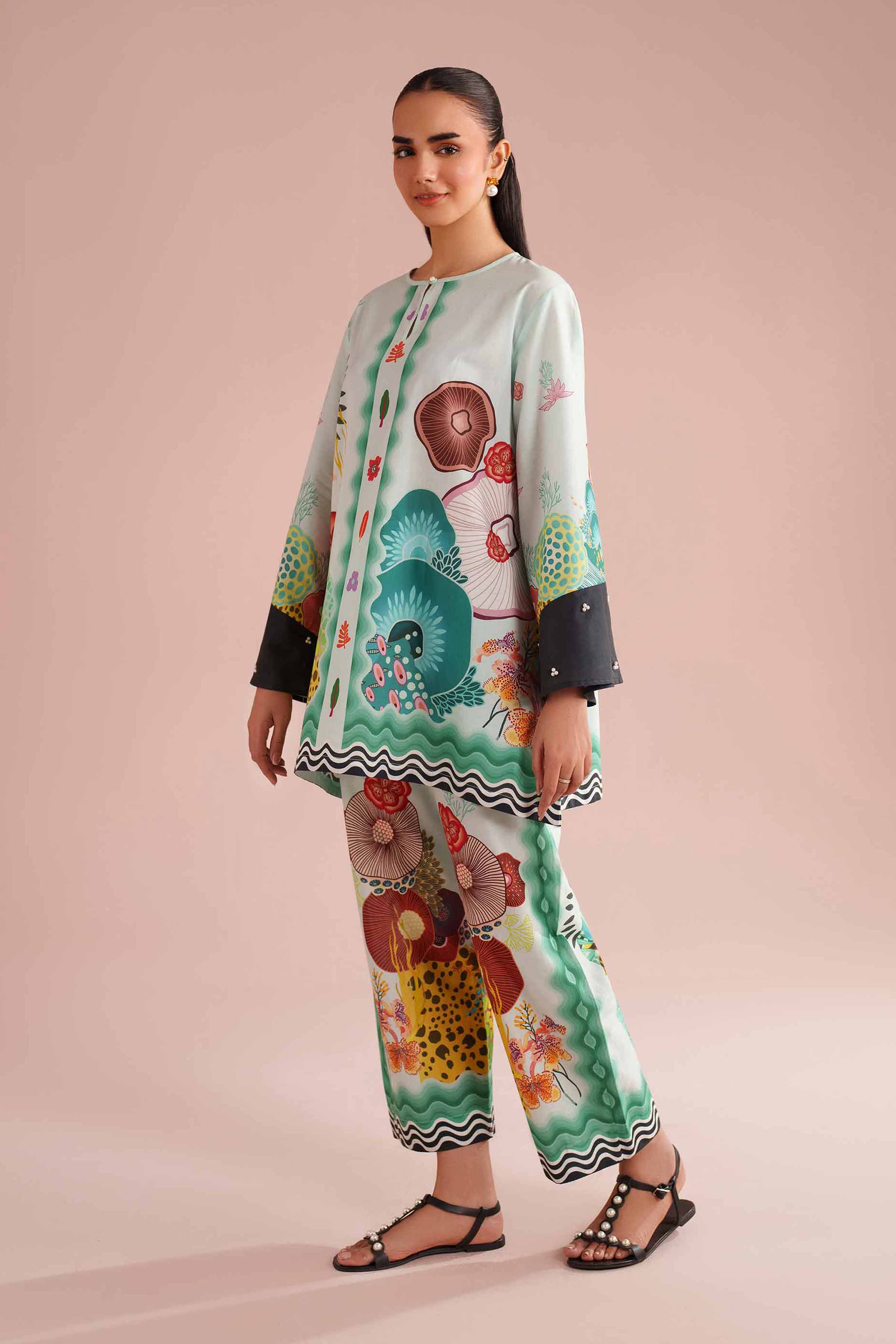 NishatUK - Green Printed Cambric 2-piece ready to wear Dress