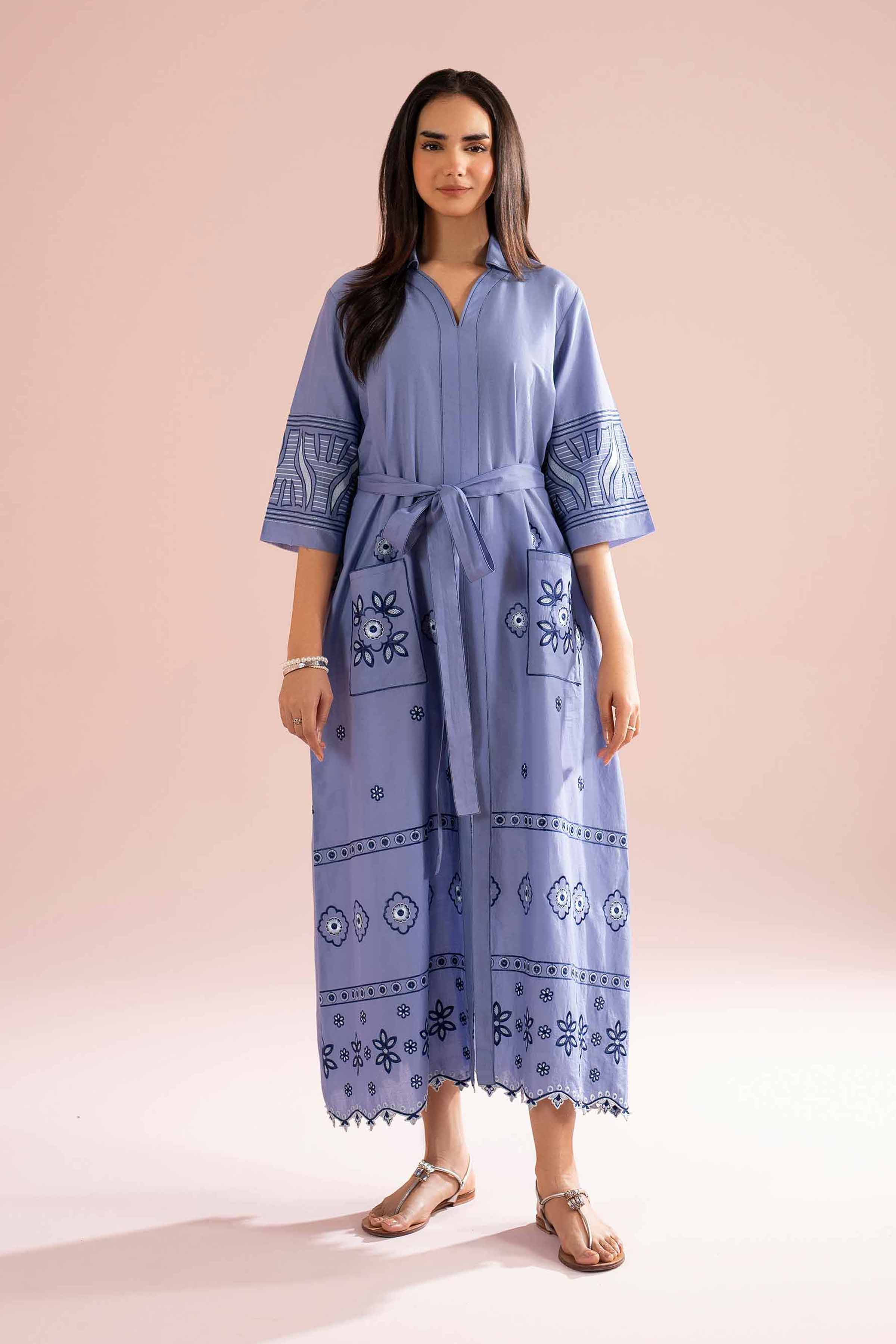 NishatUK - purple Embroidered Cambric 1-piece ready to wear dress