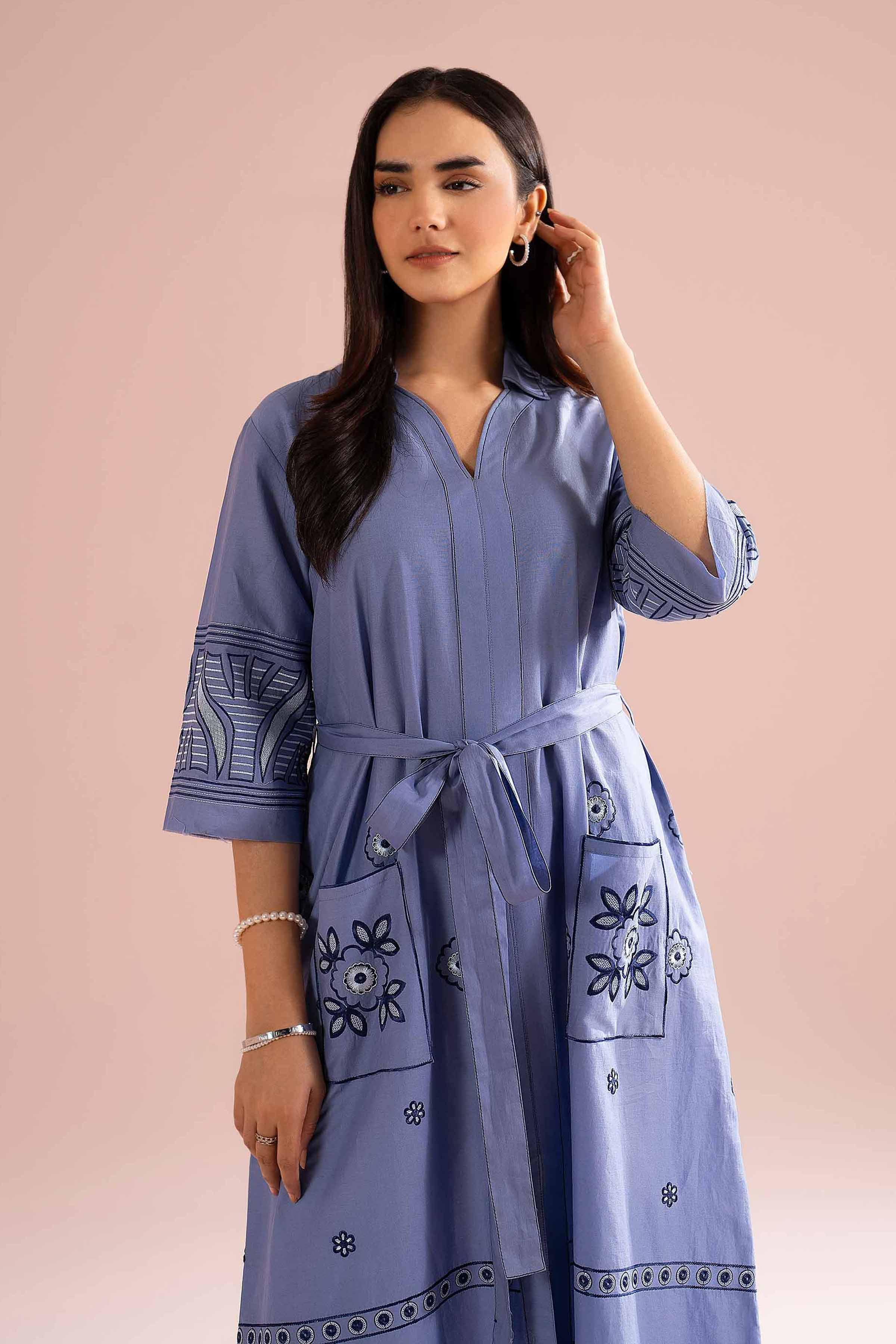 NishatUK - purple Embroidered Cambric 1-piece ready to wear dress