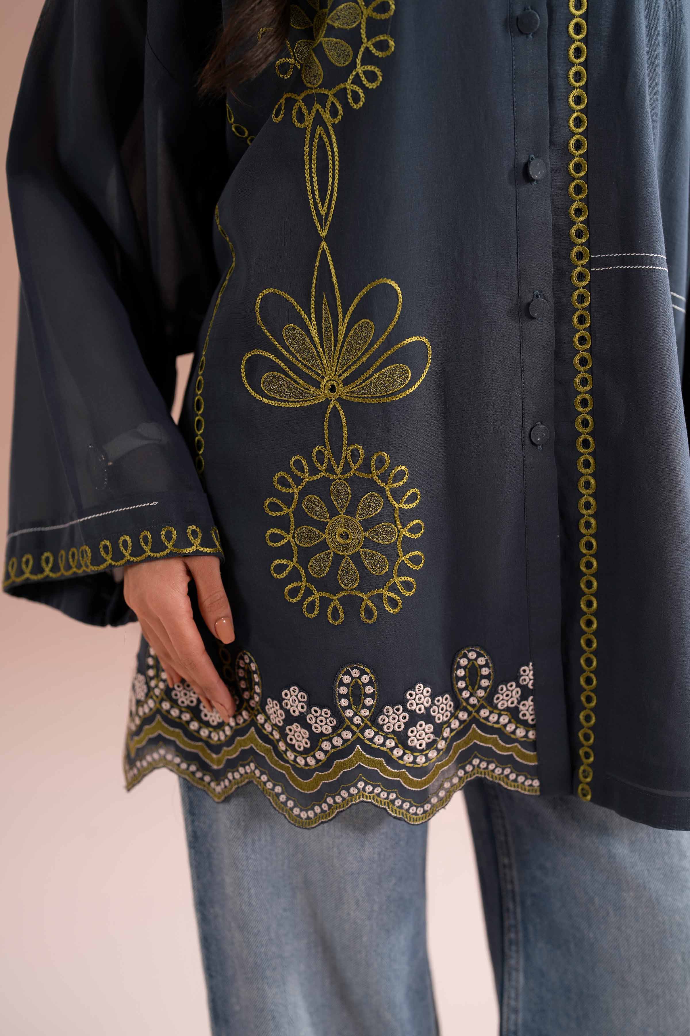 Nishat UK - Grey Embroidered Voile 1-piece ready to wear tunic