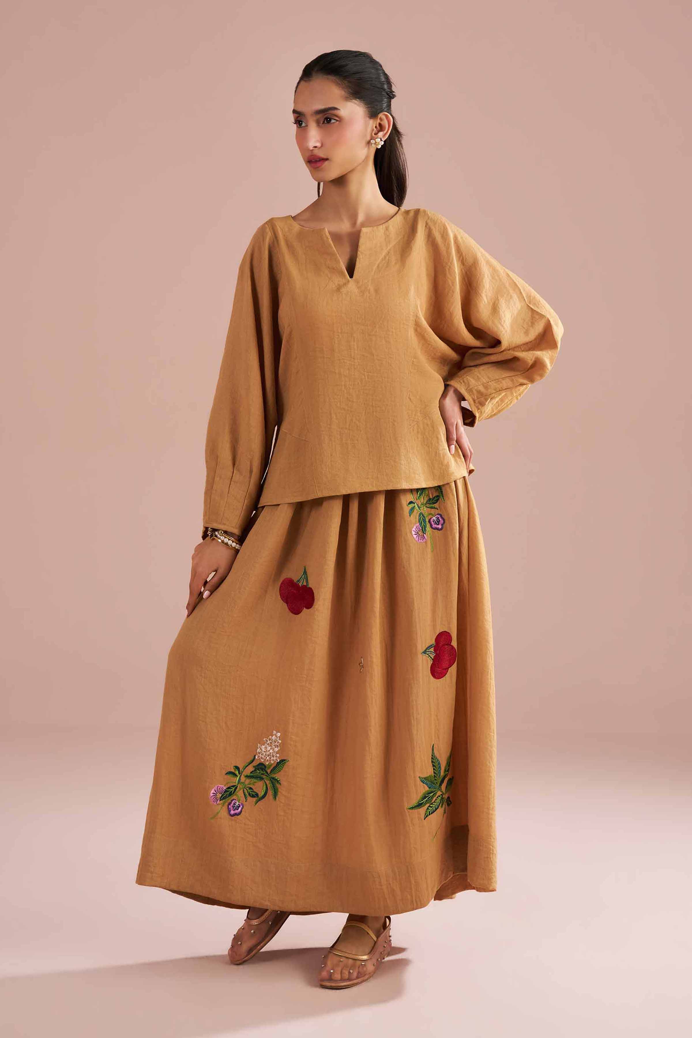 Nishat UK - Beige Embroidered Cotton 2-piece ready to wear Dress