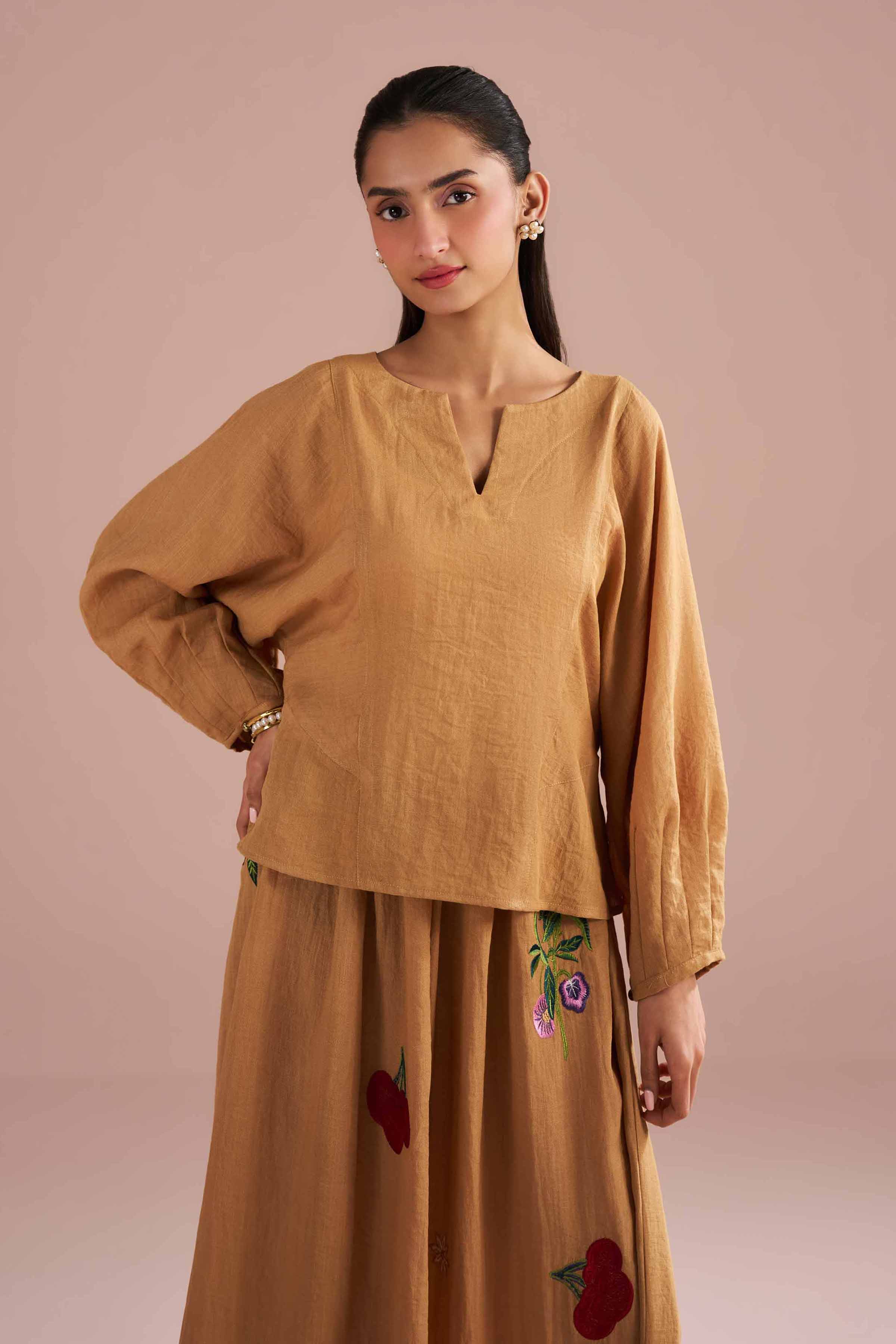 Nishat UK - Beige Embroidered Cotton 2-piece ready to wear Dress