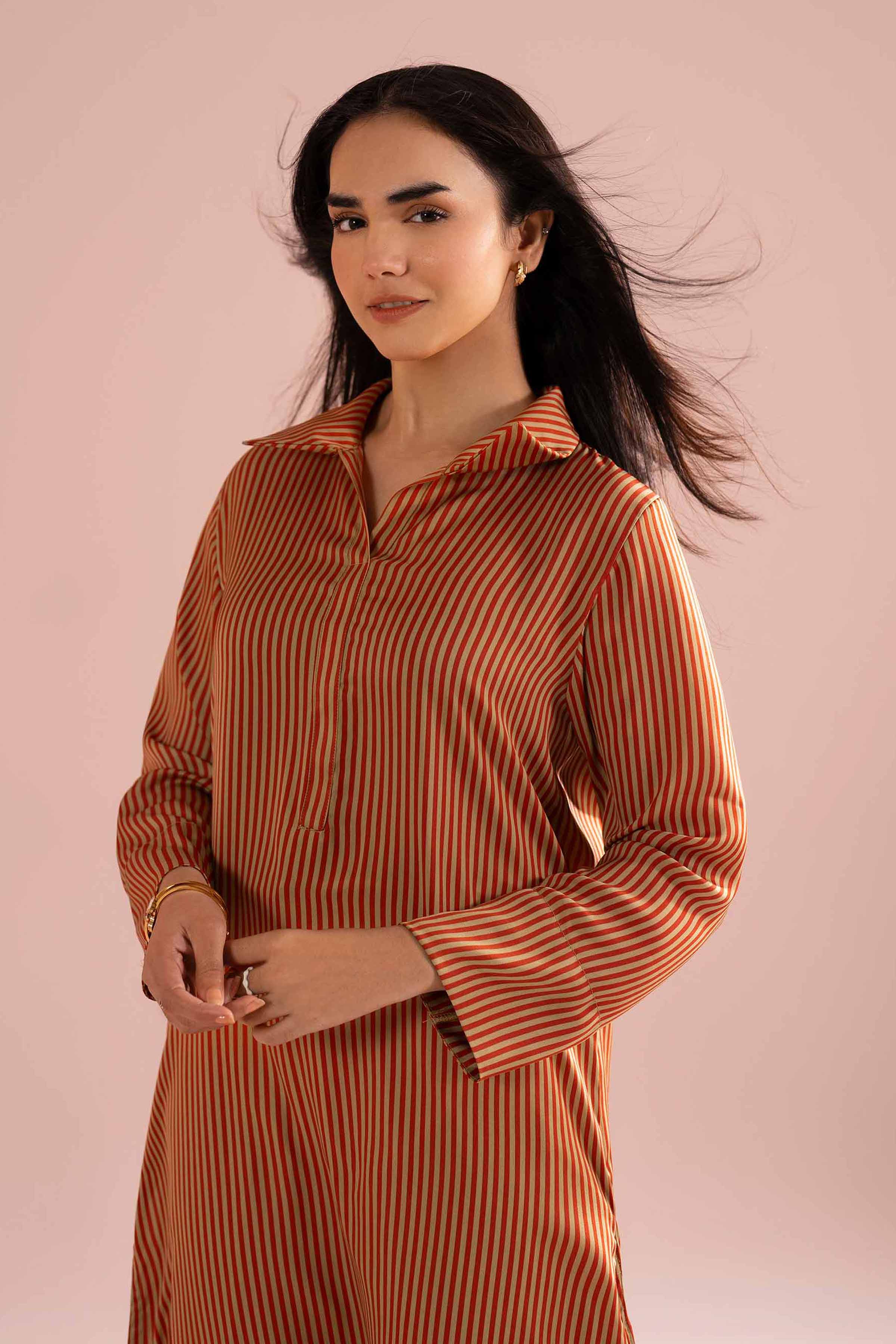 NishatUK - Multi Embroidered Stripe Chamorse 1-piece ready to wear dress