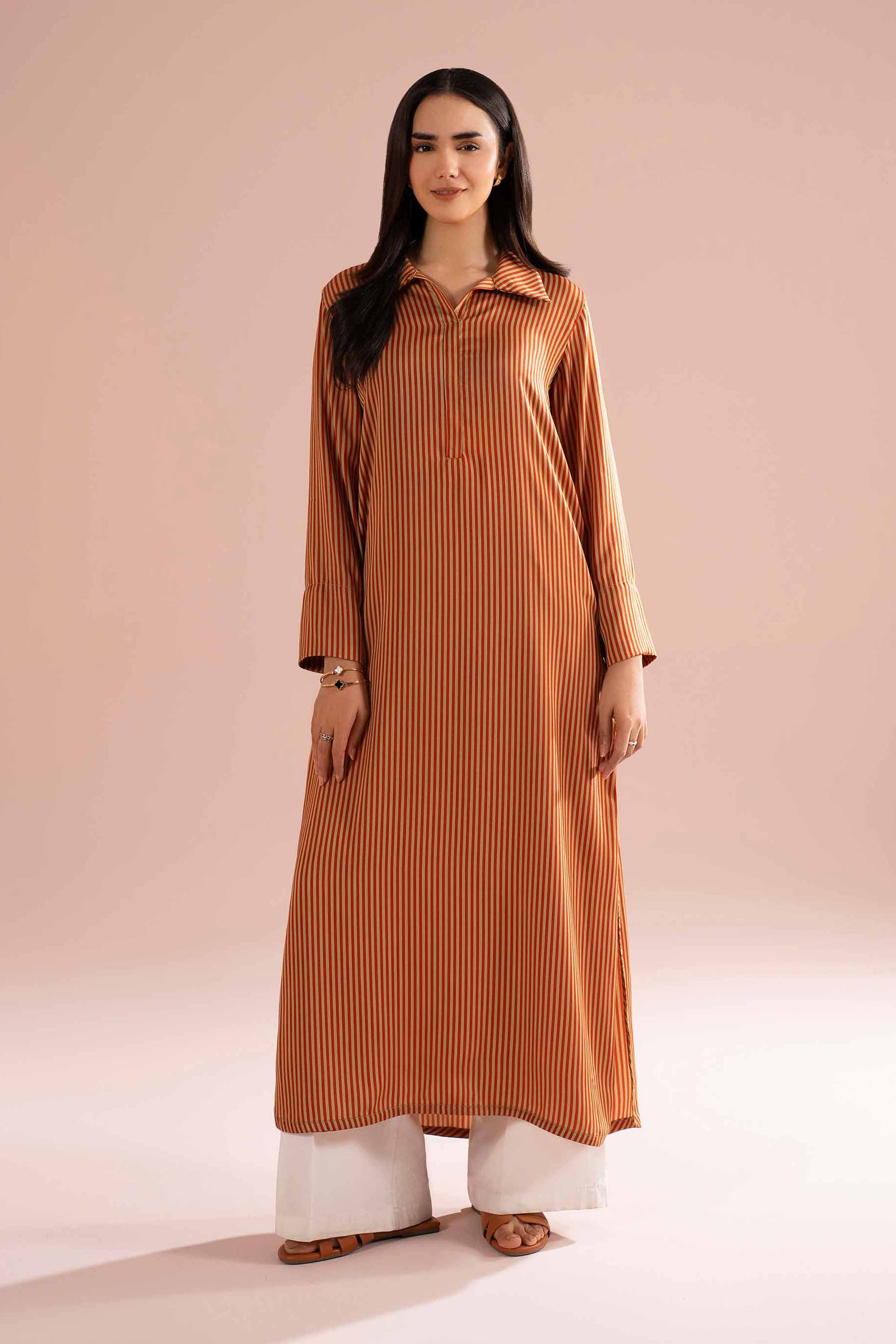 NishatUK - Multi Embroidered Stripe Chamorse 1-piece ready to wear dress