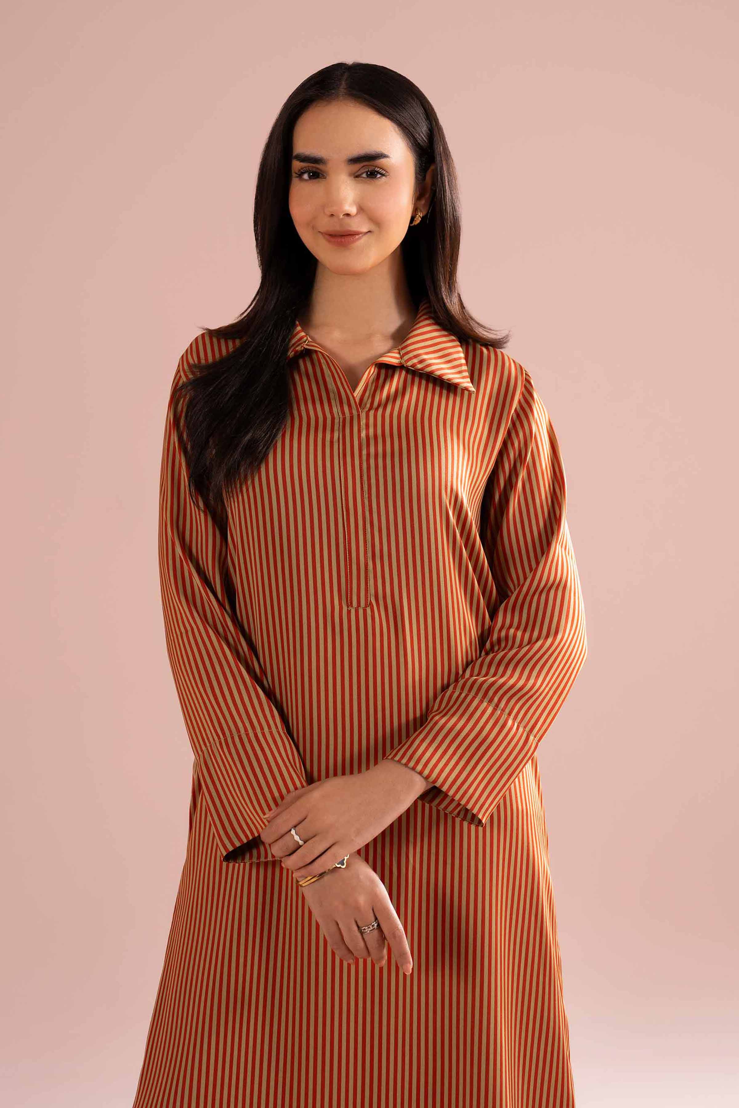 NishatUK - Multi Embroidered Stripe Chamorse 1-piece ready to wear dress