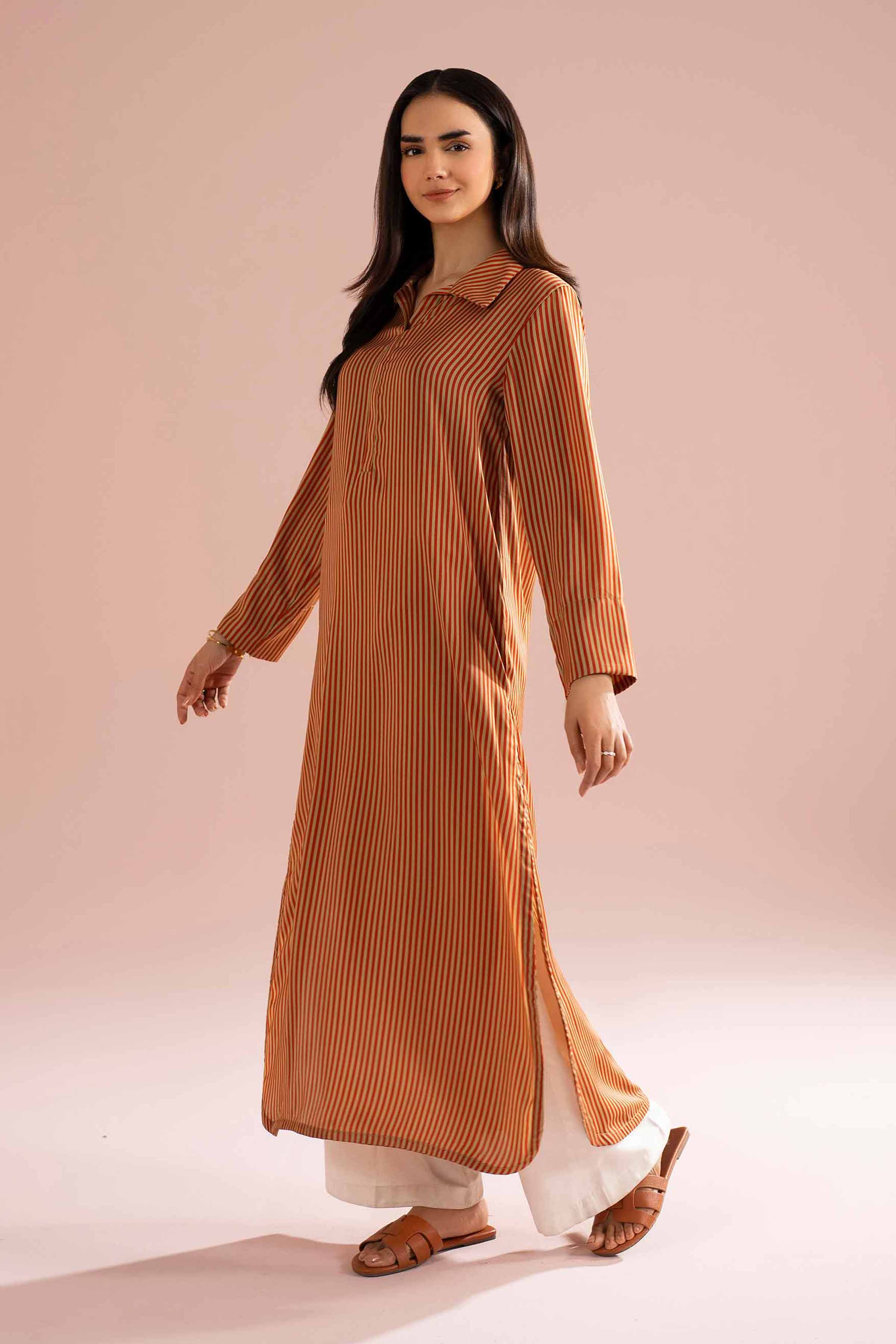 NishatUK - Multi Embroidered Stripe Chamorse 1-piece ready to wear dress